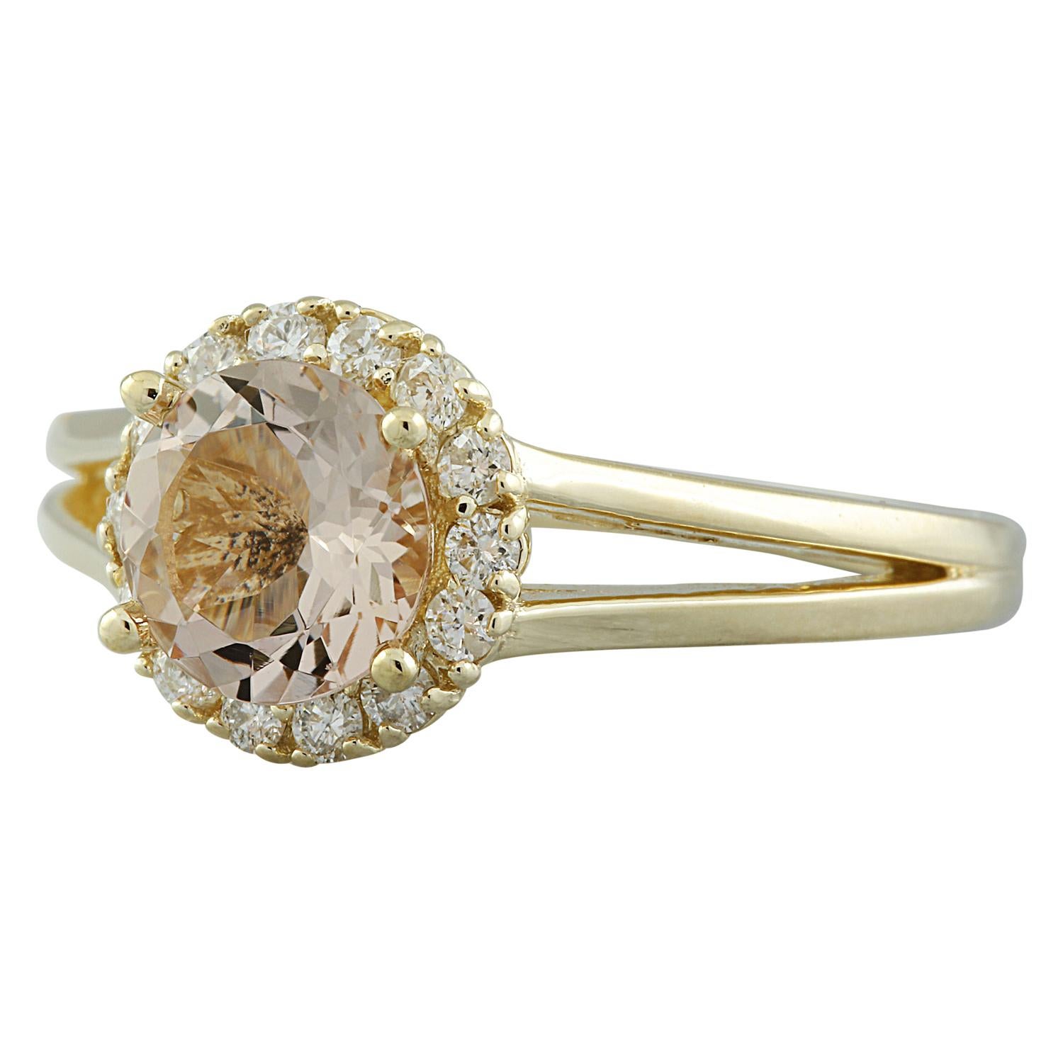 Women's Natural Morganite 14 Karat Solid Yellow Gold Diamond Ring For Sale