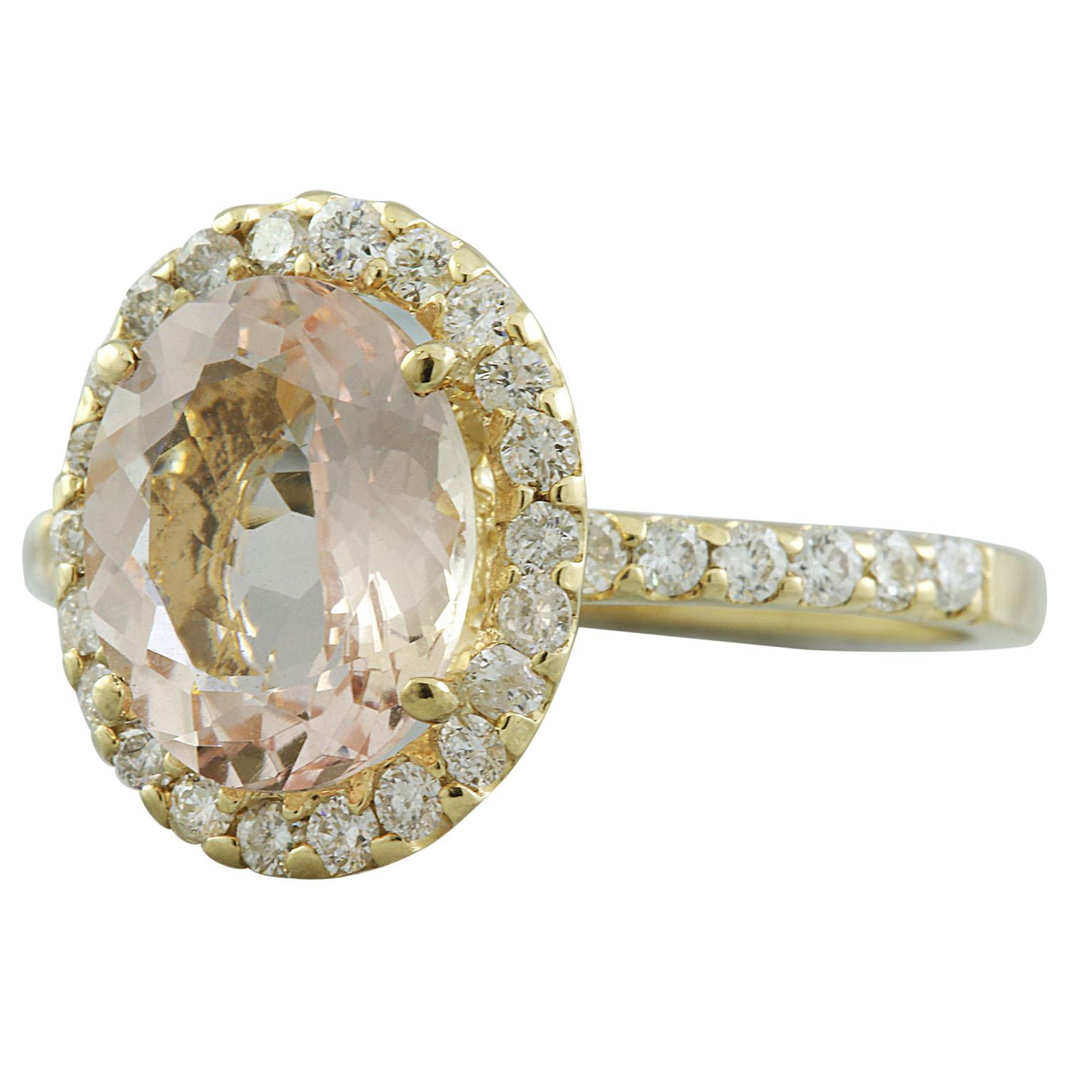 Women's Natural Morganite Diamond Ring In 14 Karat Solid Yellow Gold  For Sale