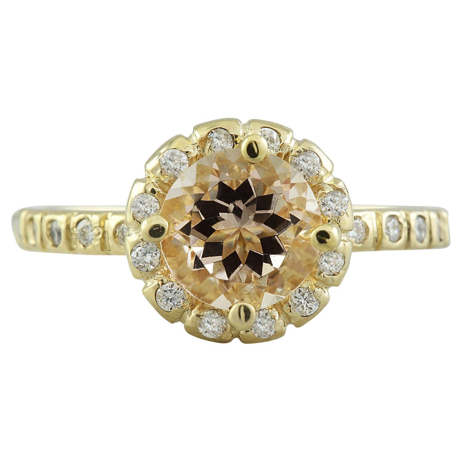 Natural Morganite 14 Karat Solid Yellow Gold Diamond Ring For Sale