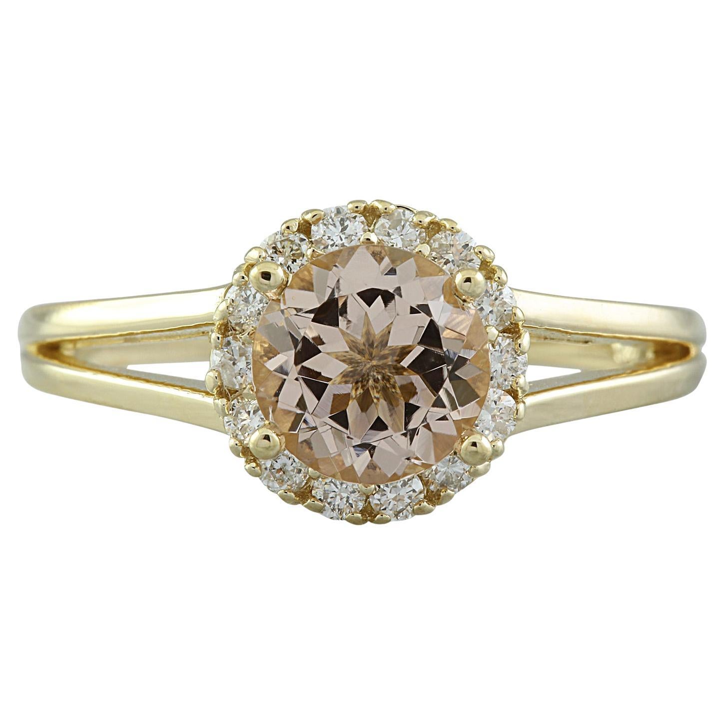 Natural Morganite 14 Karat Solid Yellow Gold Diamond Ring For Sale