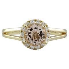 Bague en or jaune massif 14 carats avec Morganite naturelle et diamant