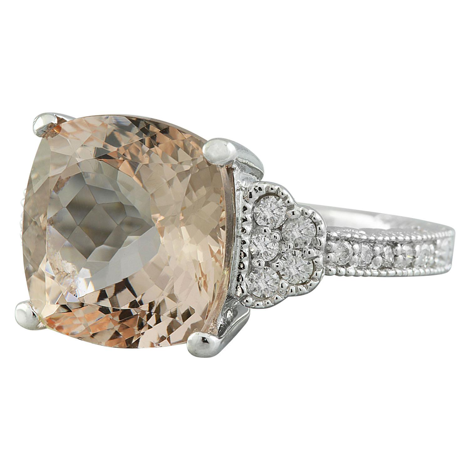 7.85 Carat Natural Morganite 14 Karat Solid White Gold Diamond Ring
Stamped: 14K 
Total Ring Weight: 7 Grams
Morganite Weight 7.60 Carat (12.00x12.00 Millimeters)
Diamond Weight: 0.25 carat (F-G Color, VS2-SI1 Clarity )
Quantity: 20
Face Measures: