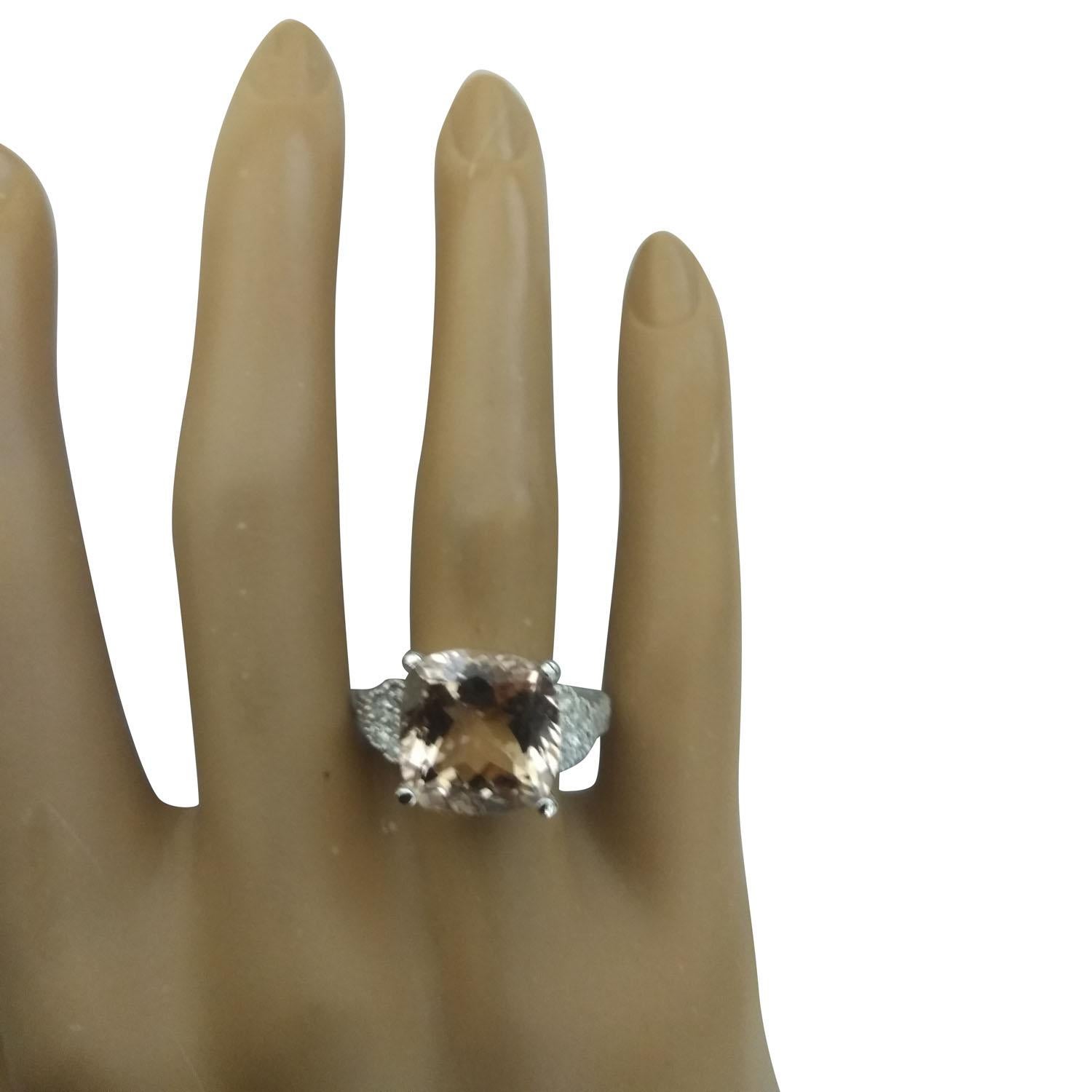 Cushion Cut Natural Morganite Diamond Ring In 14 Karat White Gold For Sale