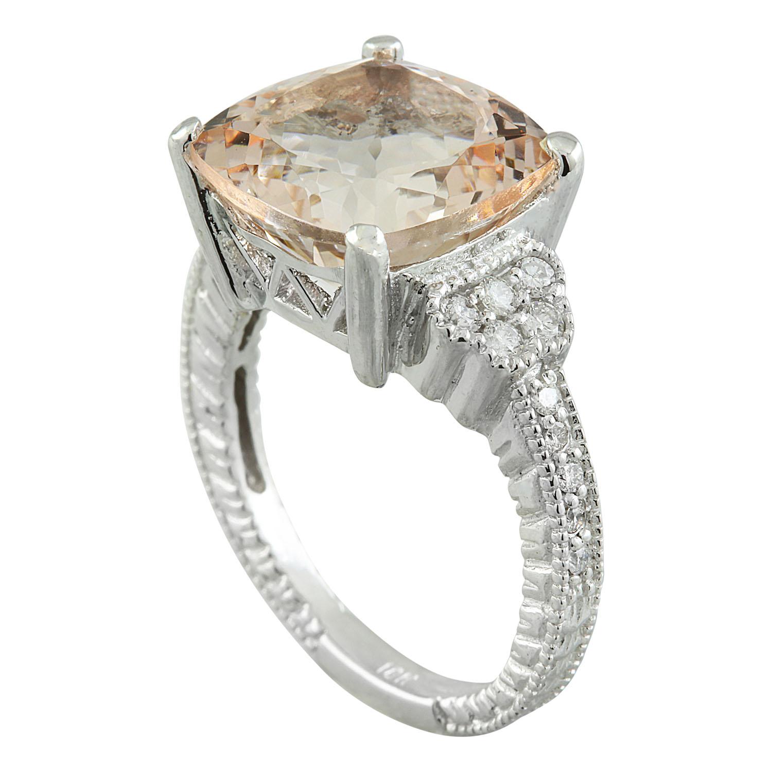 Natural Morganite Diamond Ring In 14 Karat White Gold  In New Condition For Sale In Los Angeles, CA