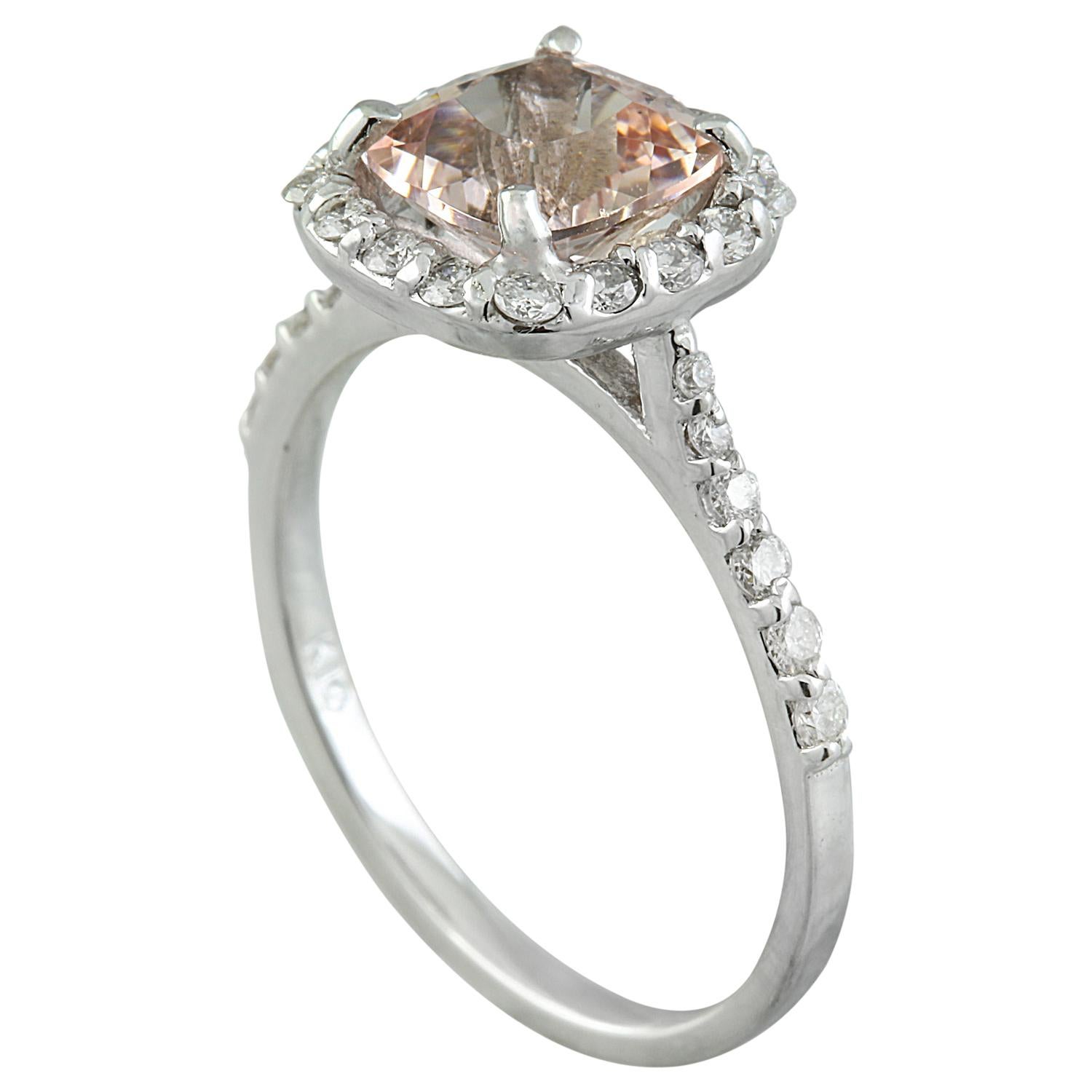 Natural Morganite Diamond Ring In 14 Karat White Gold  In New Condition For Sale In Manhattan Beach, CA