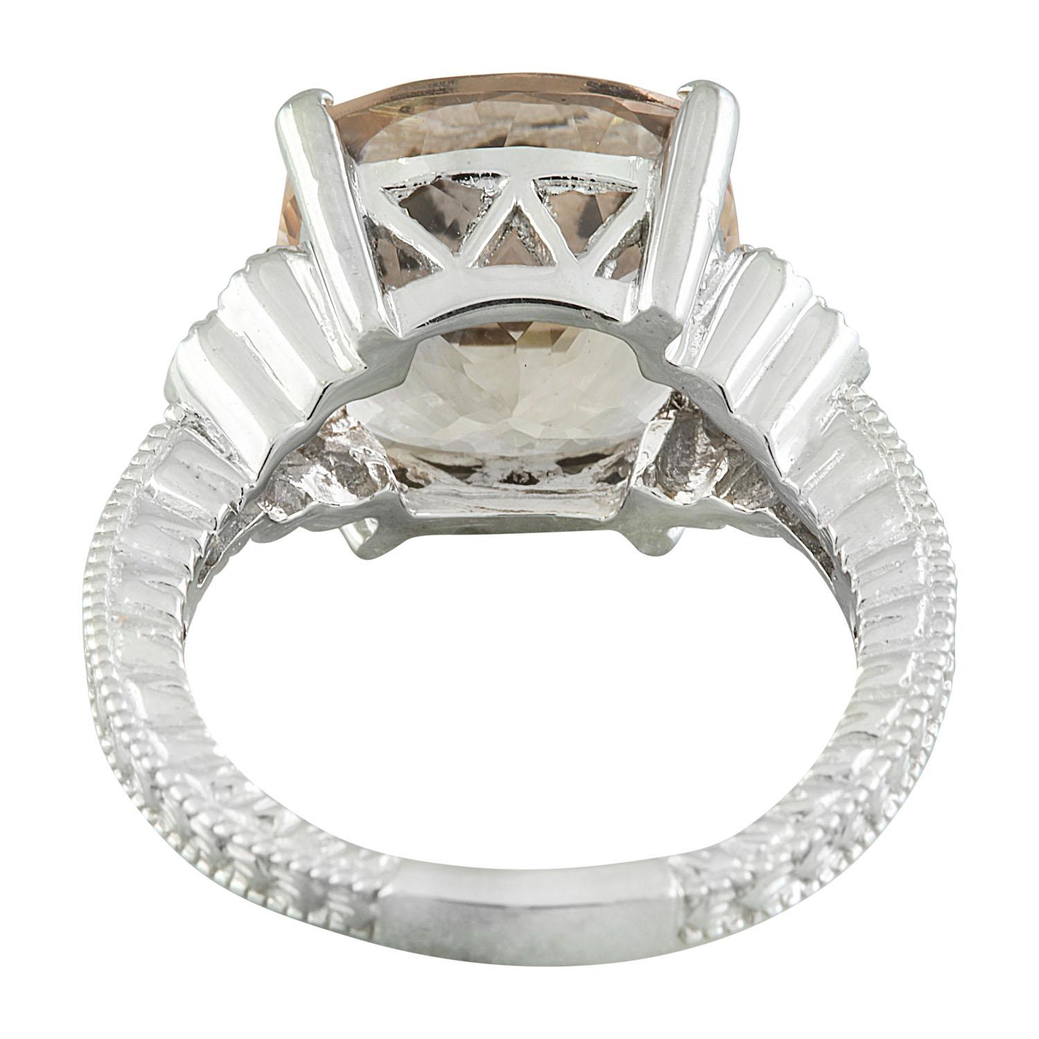 Women's Natural Morganite Diamond Ring In 14 Karat White Gold  For Sale