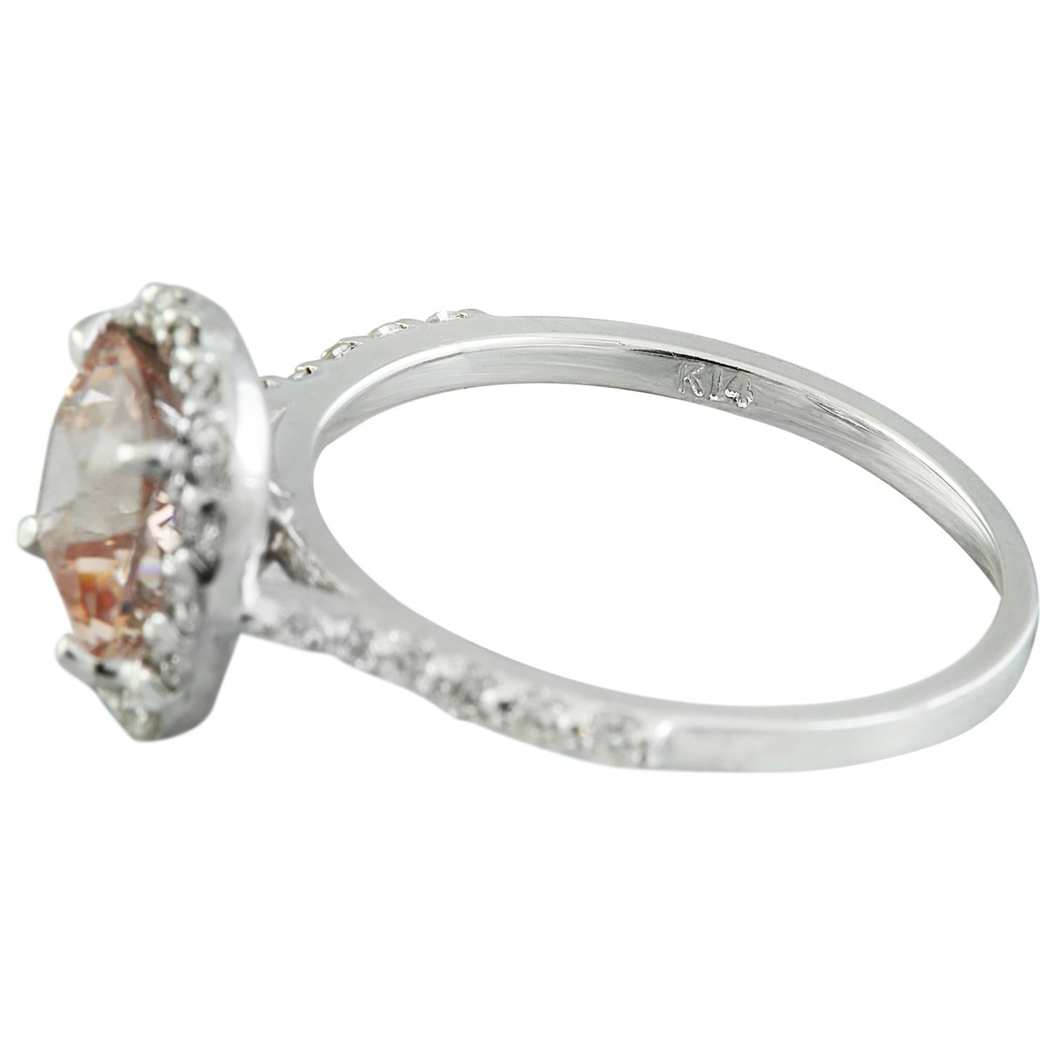 Women's Natural Morganite Diamond Ring In 14 Karat White Gold  For Sale