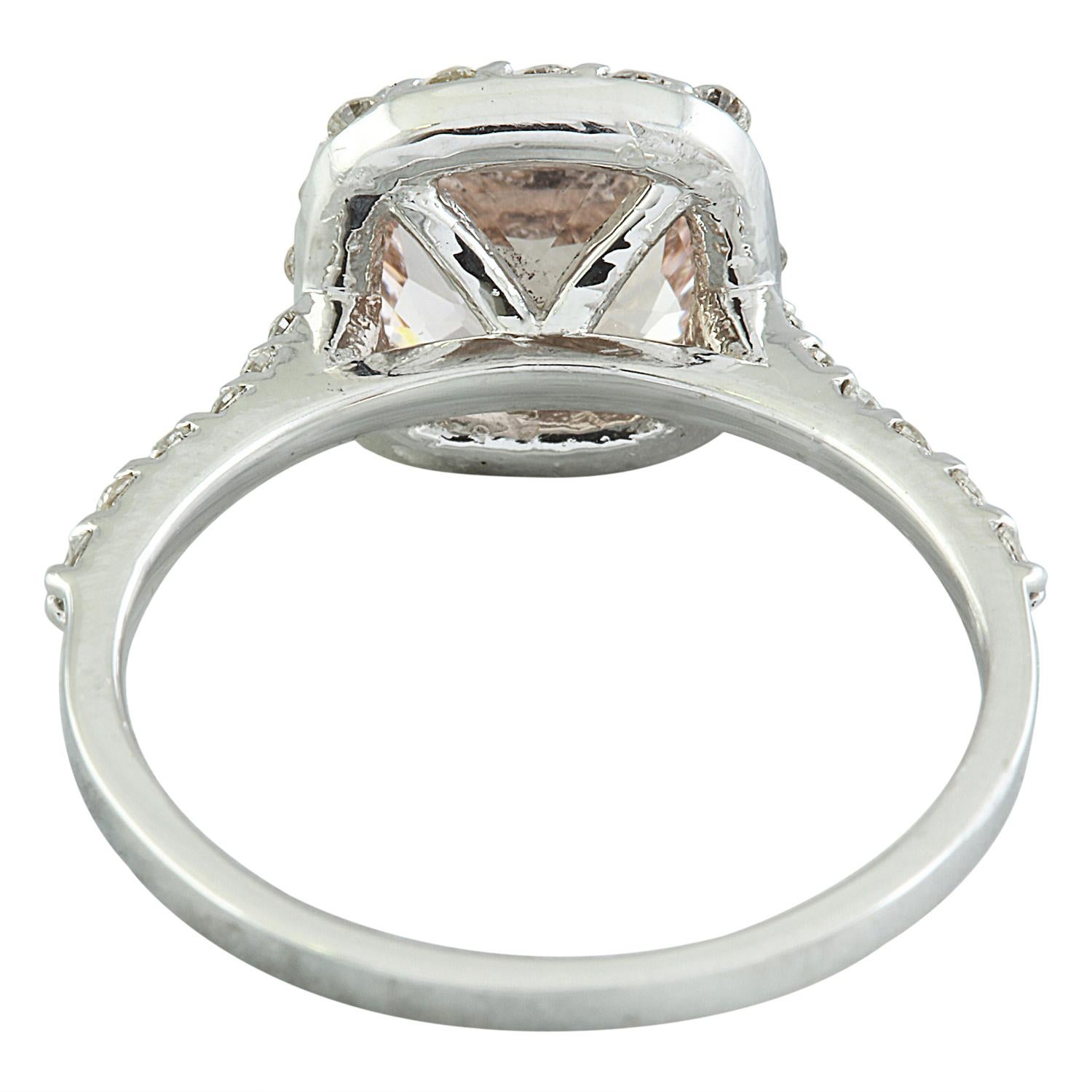 Natural Morganite Diamond Ring In 14 Karat White Gold  For Sale 1