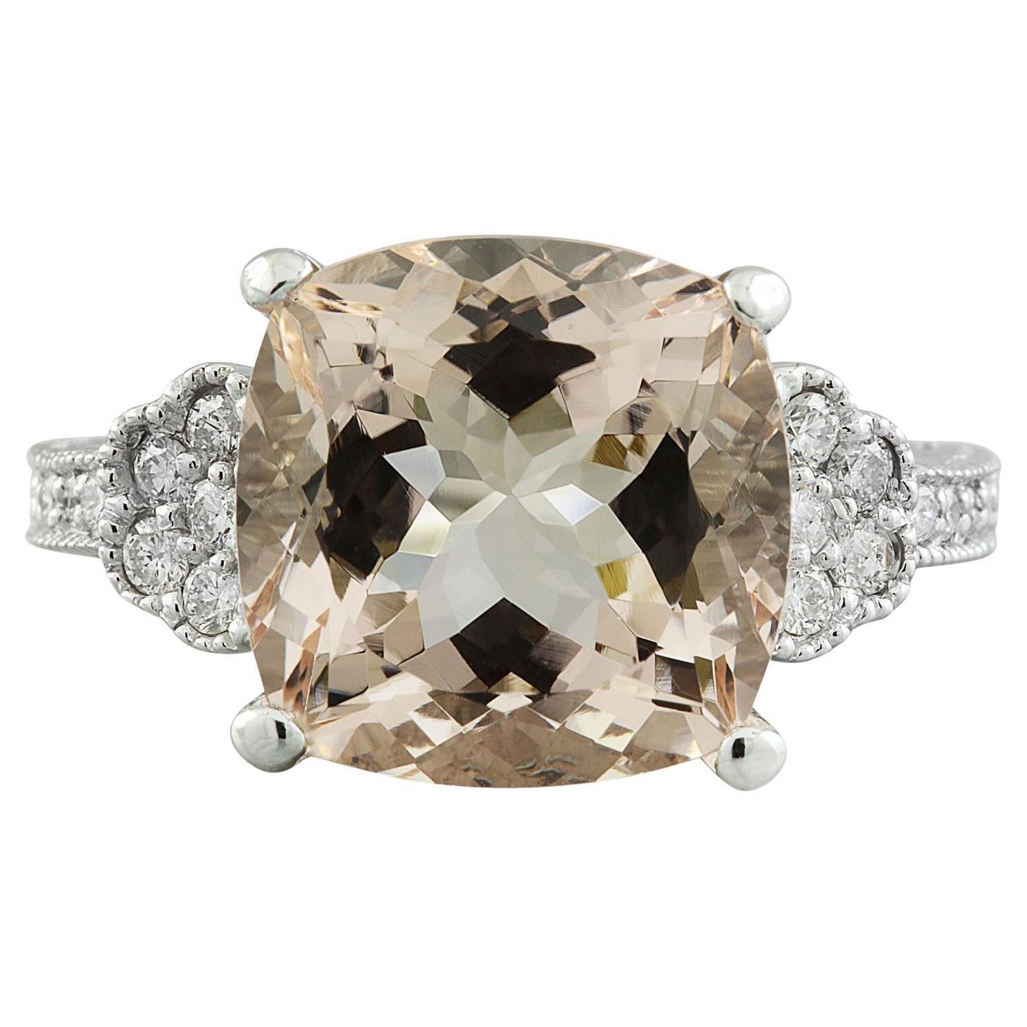 Natural Morganite Diamond Ring In 14 Karat White Gold  For Sale