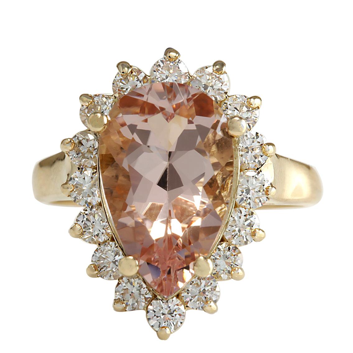 Natural Morganite 14 Karat Yellow Gold Diamond Ring In New Condition For Sale In Los Angeles, CA