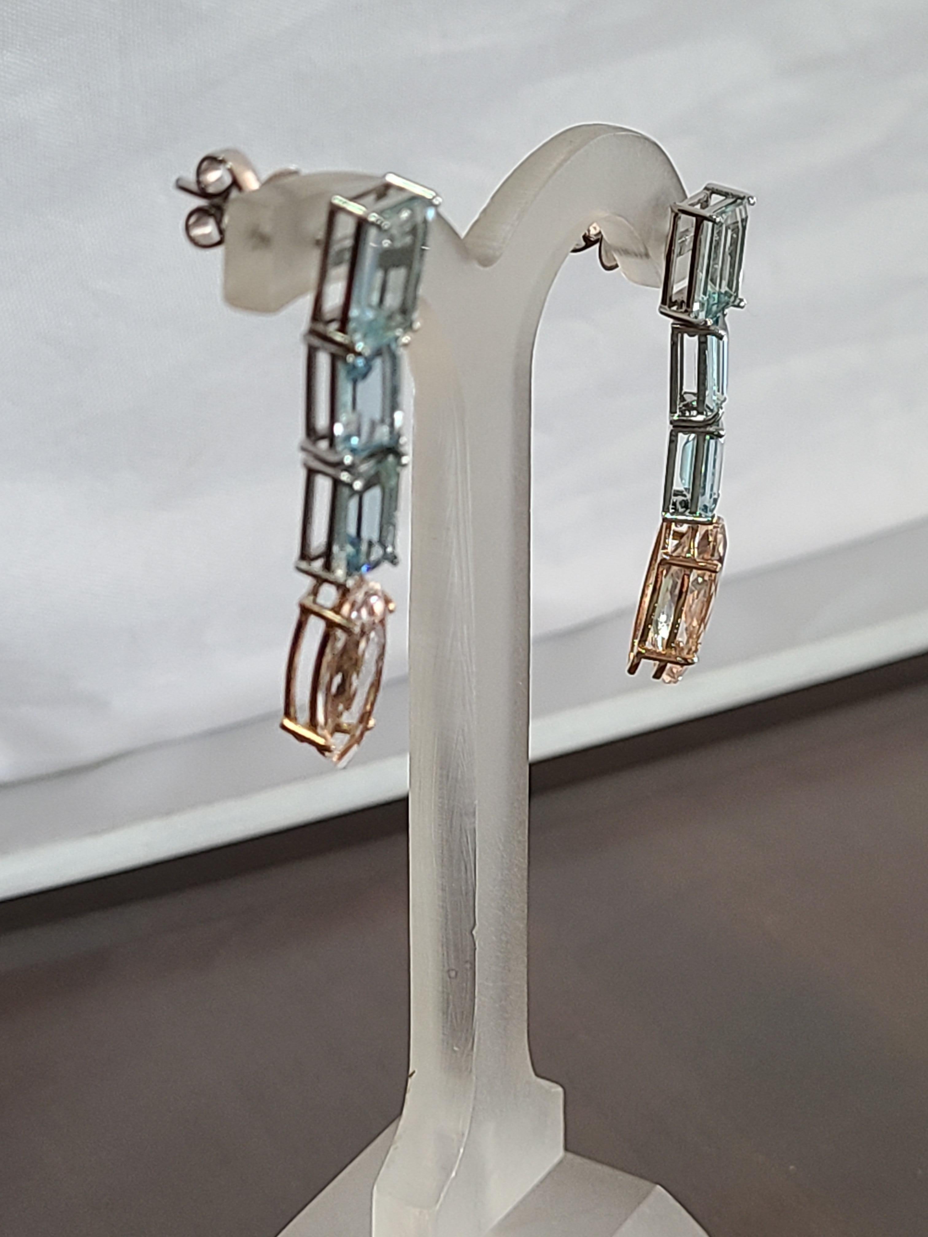 Marquise Cut Natural Morganite and Aquamarine Earrings Set in 18 Karat Gold