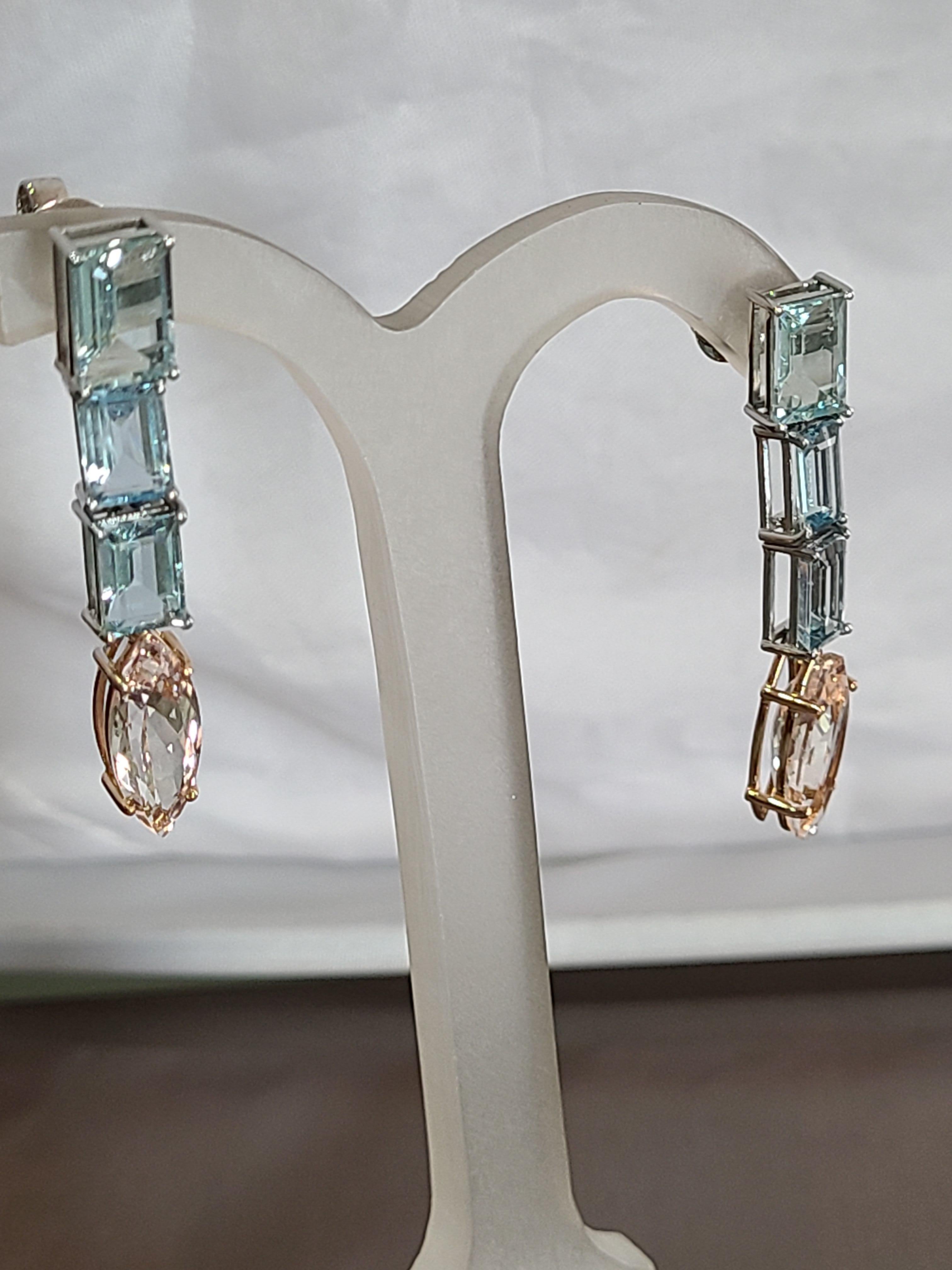 Natural Morganite and Aquamarine Earrings Set in 18 Karat Gold In New Condition In Hong Kong, HK