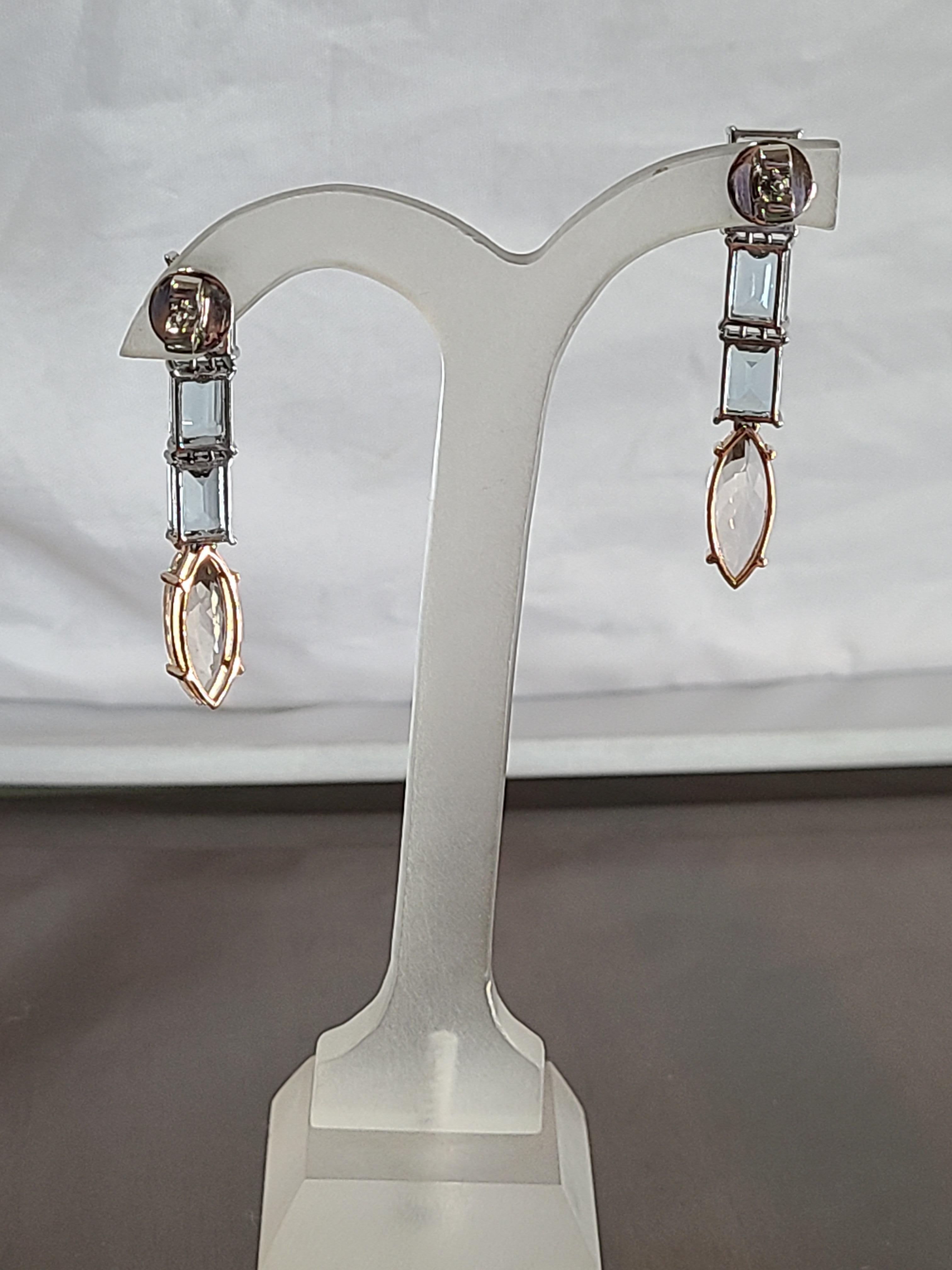 Women's Natural Morganite and Aquamarine Earrings Set in 18 Karat Gold