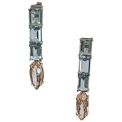 Natural Morganite and Aquamarine Earrings Set in 18 Karat Gold