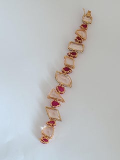 Natural Morganite and Ruby Bracelet Set in 18 Karat Gold with Diamonds