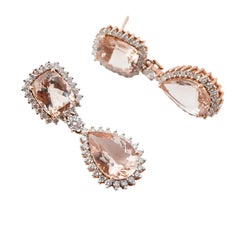 Natural 9.20cts Morganite Diamond Earring in 14k Gold