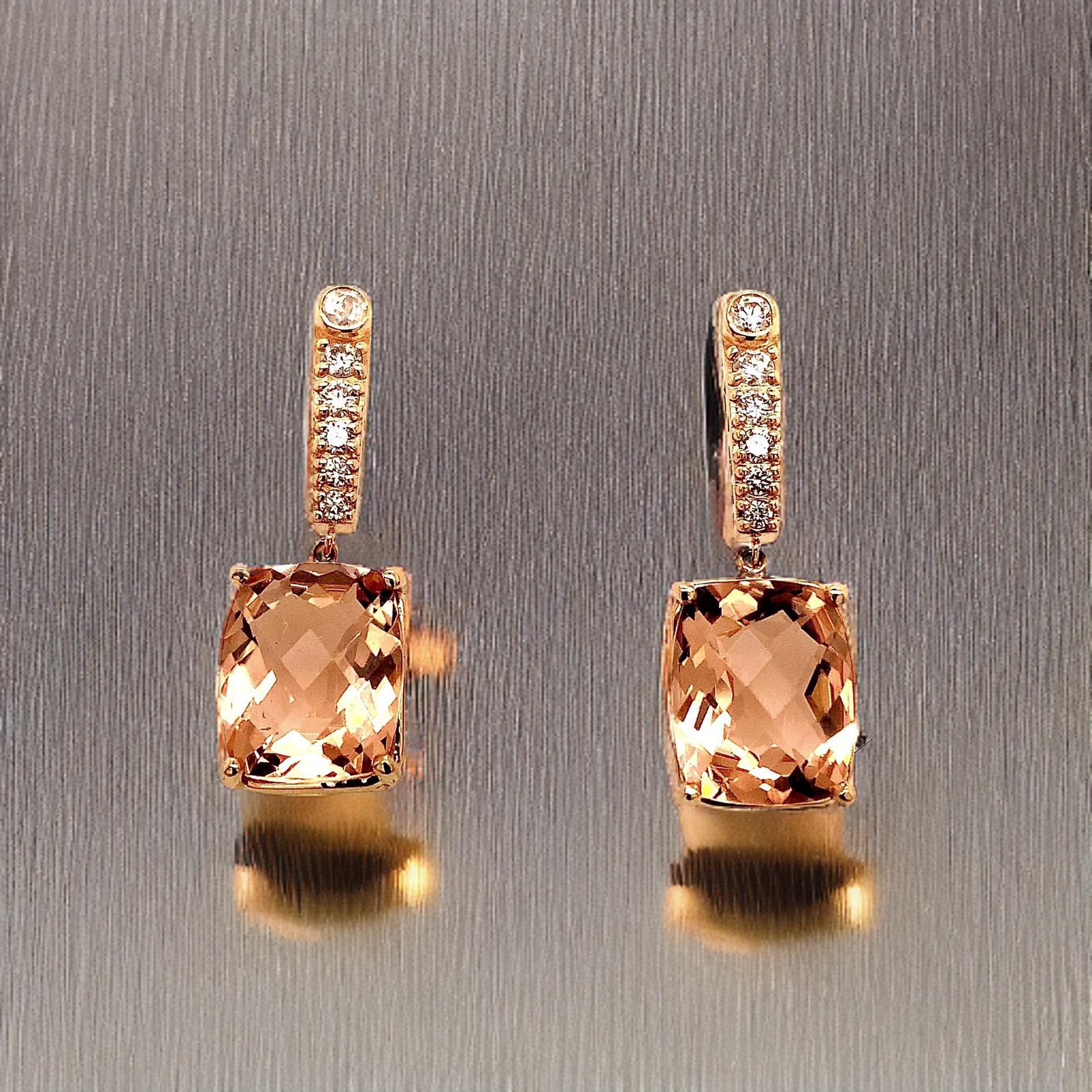 Natural Morganite Diamond Earrings 14k Gold 9.93 TCW Certified For Sale 6