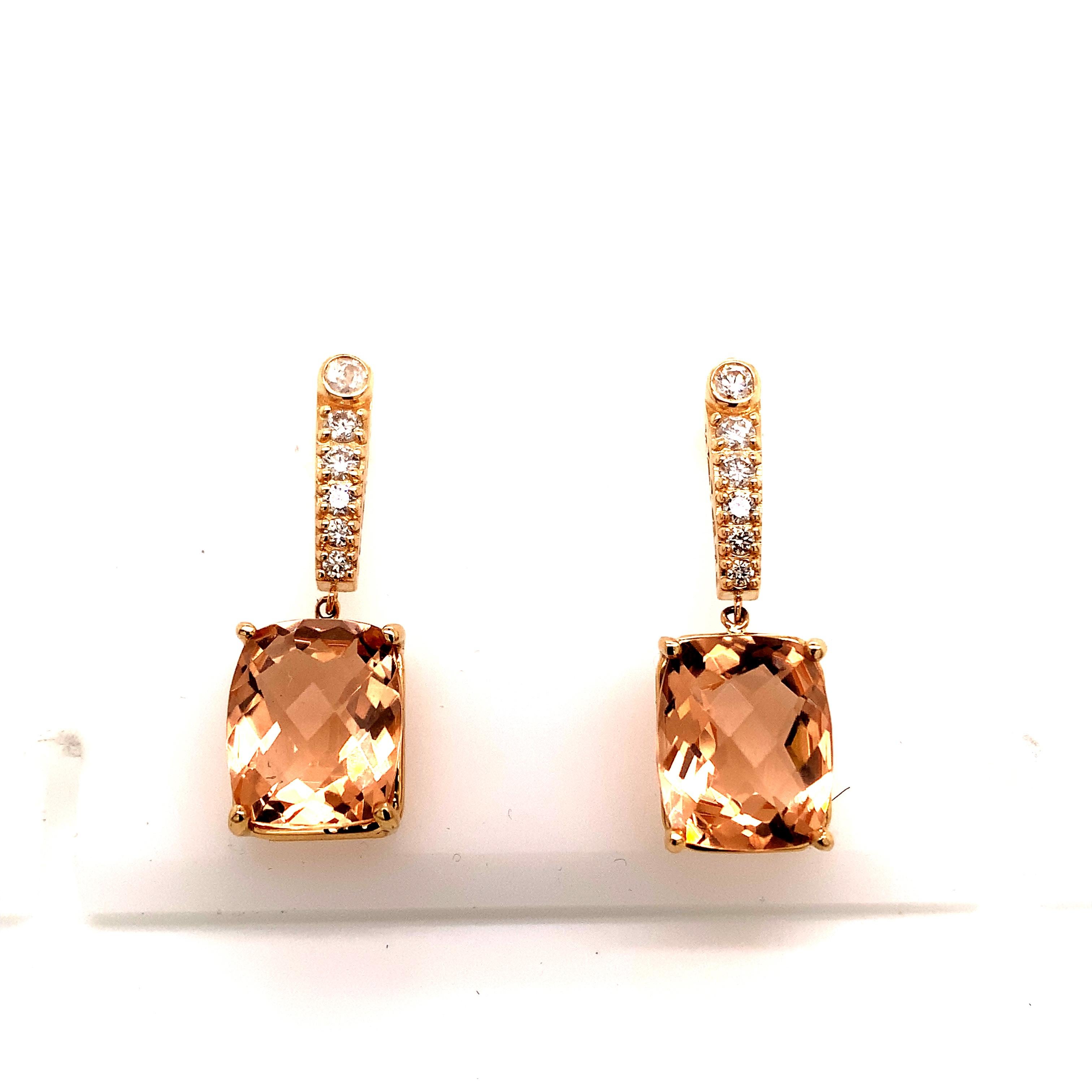 Natural Morganite Diamond Earrings 14k Gold 9.93 TCW Certified For Sale 8