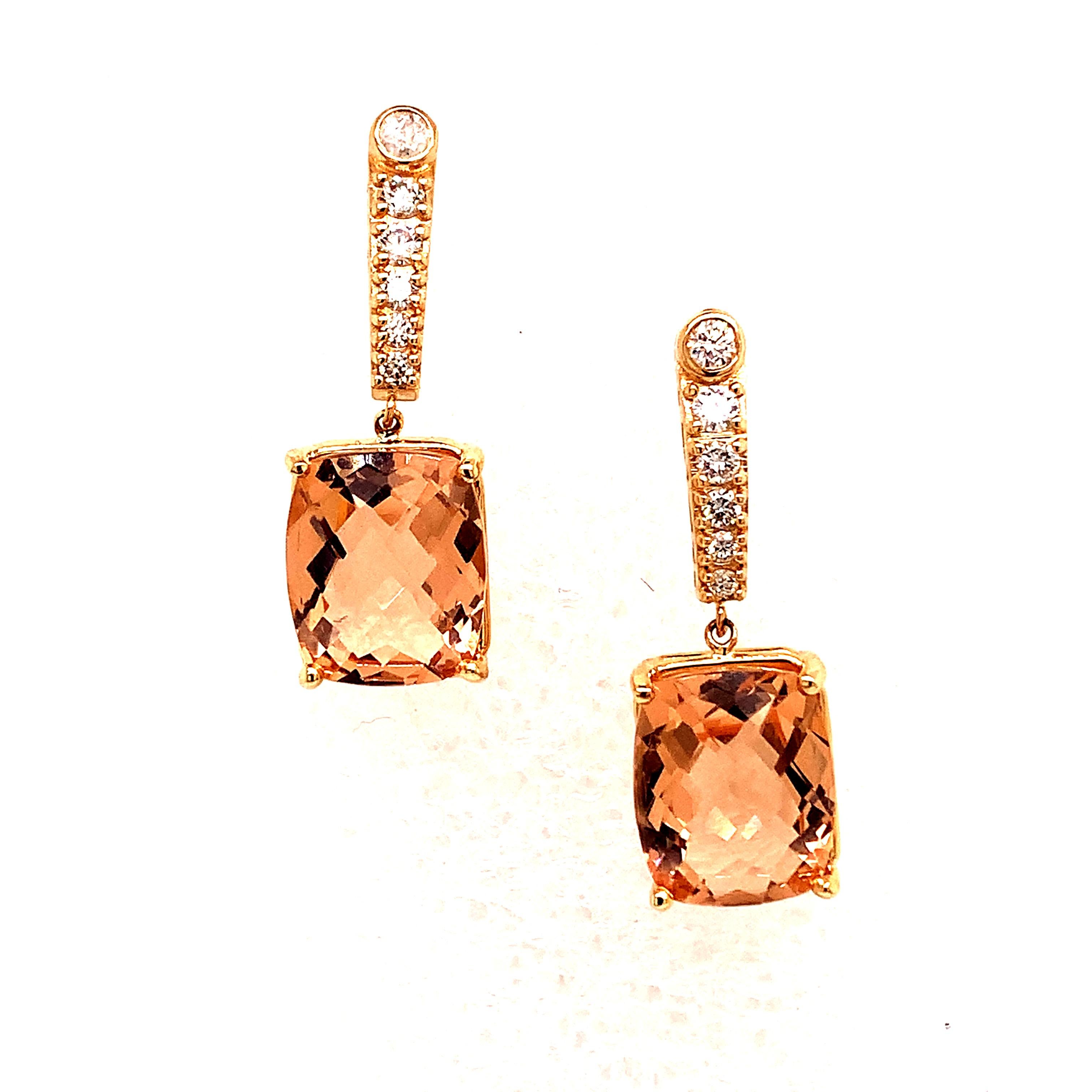 Natural Morganite Diamond Earrings 14k Gold 9.93 TCW Certified For Sale 9