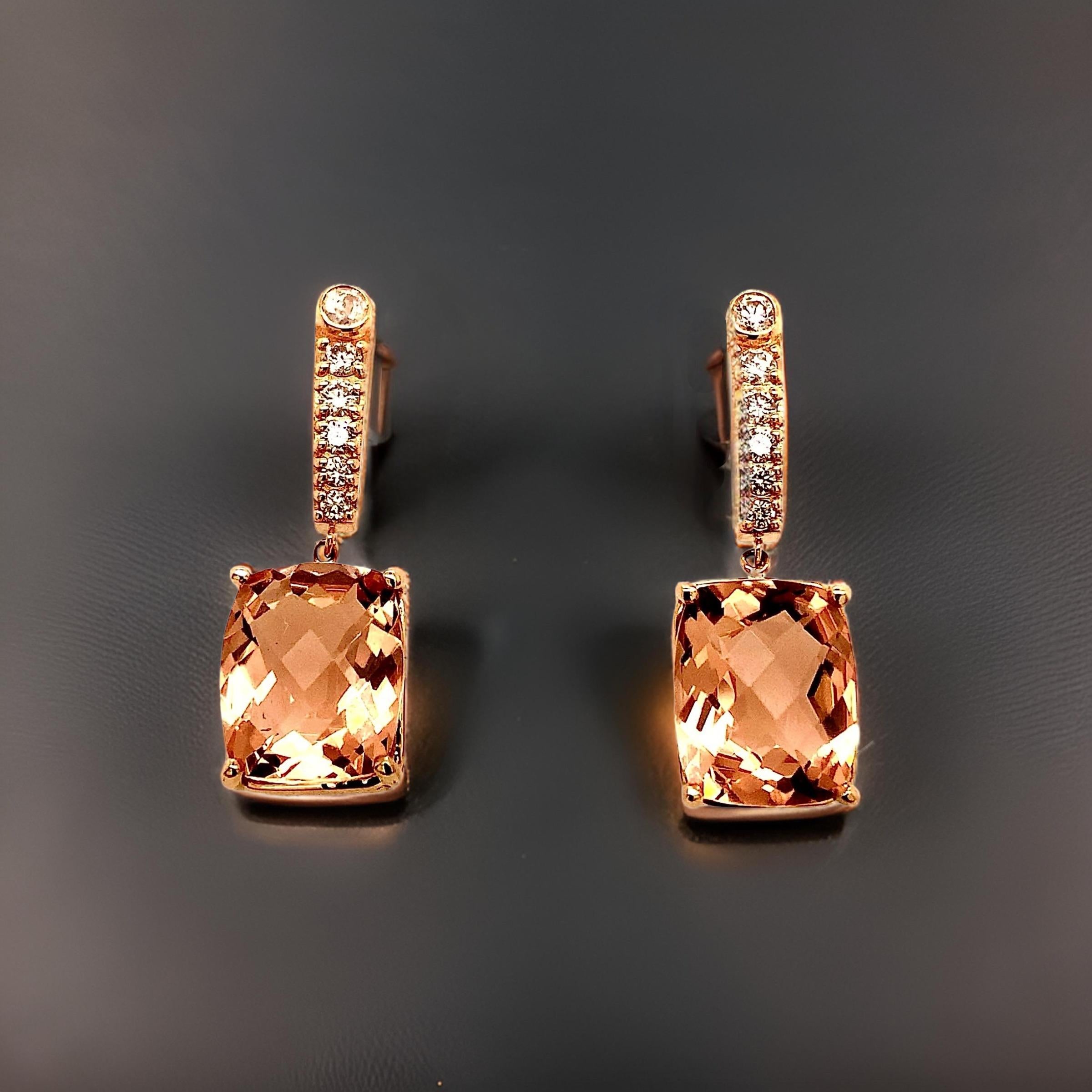 Natural Morganite Diamond Earrings 14k Gold 9.93 TCW Certified For Sale 8