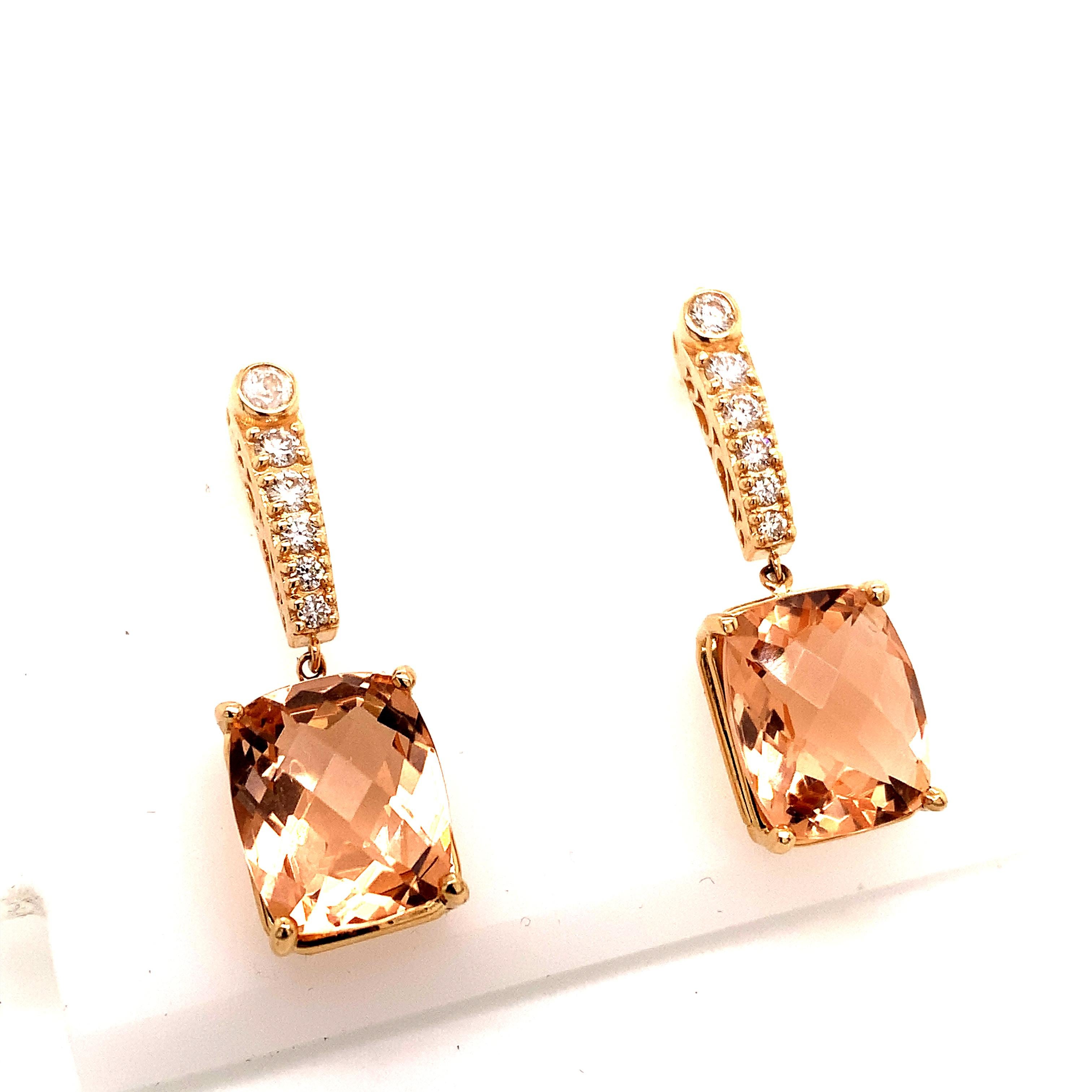 Natural Morganite Diamond Earrings 14k Gold 9.93 TCW Certified For Sale 9