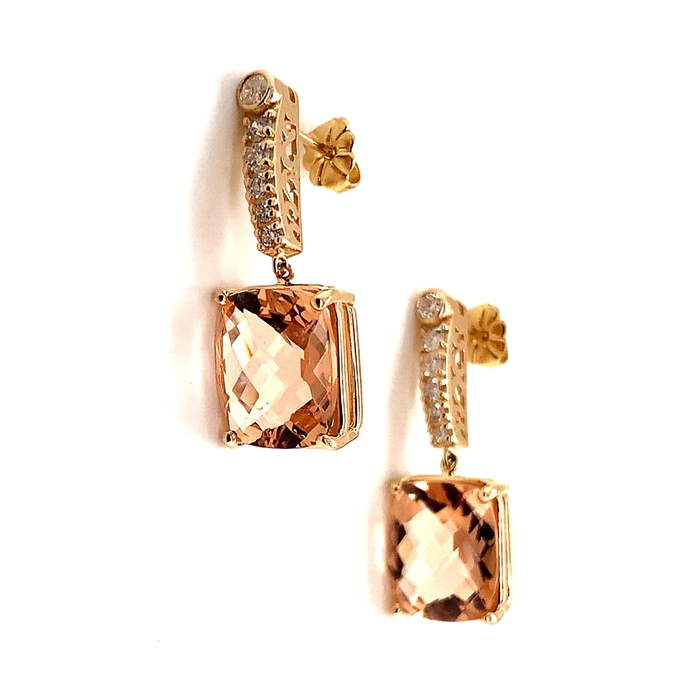 Natural Morganite Diamond Earrings 14k Gold 9.93 TCW Certified For Sale 12
