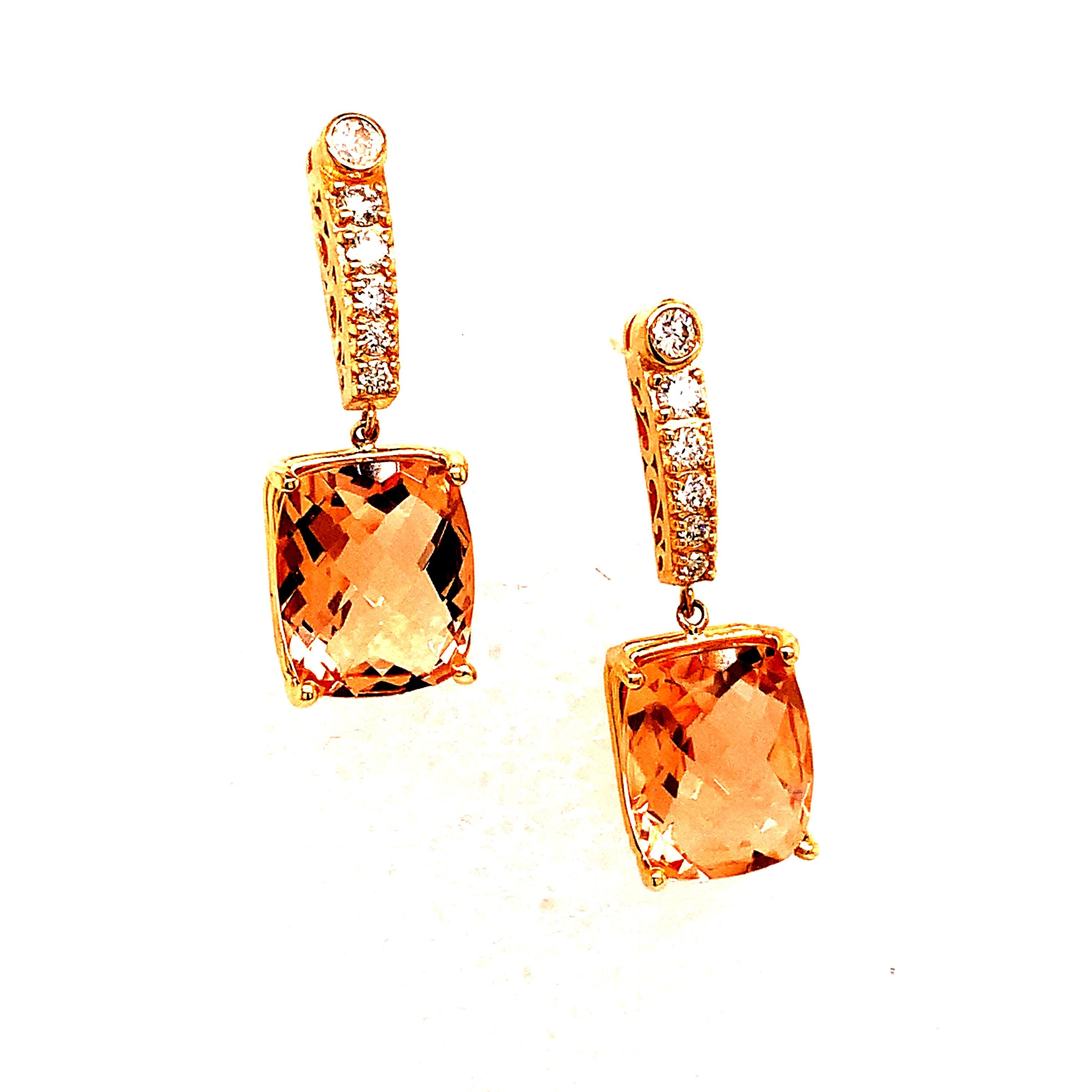 Natural Morganite Diamond Earrings 14k Gold 9.93 TCW Certified In New Condition For Sale In Brooklyn, NY