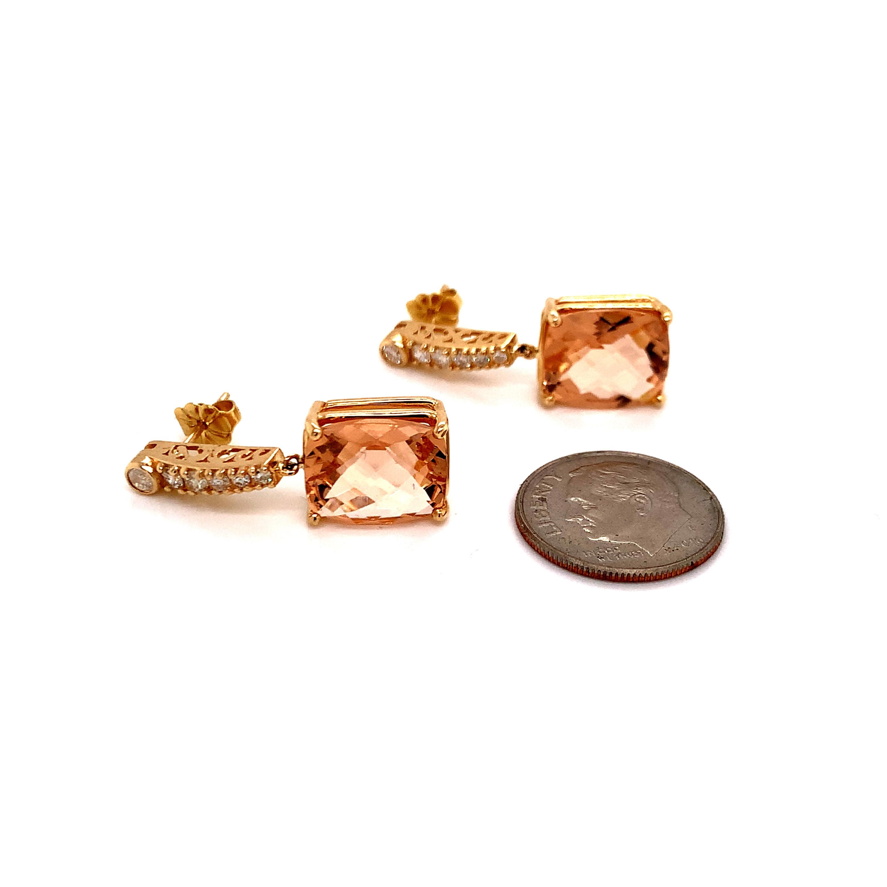 Natural Morganite Diamond Earrings 14k Gold 9.93 TCW Certified For Sale 1