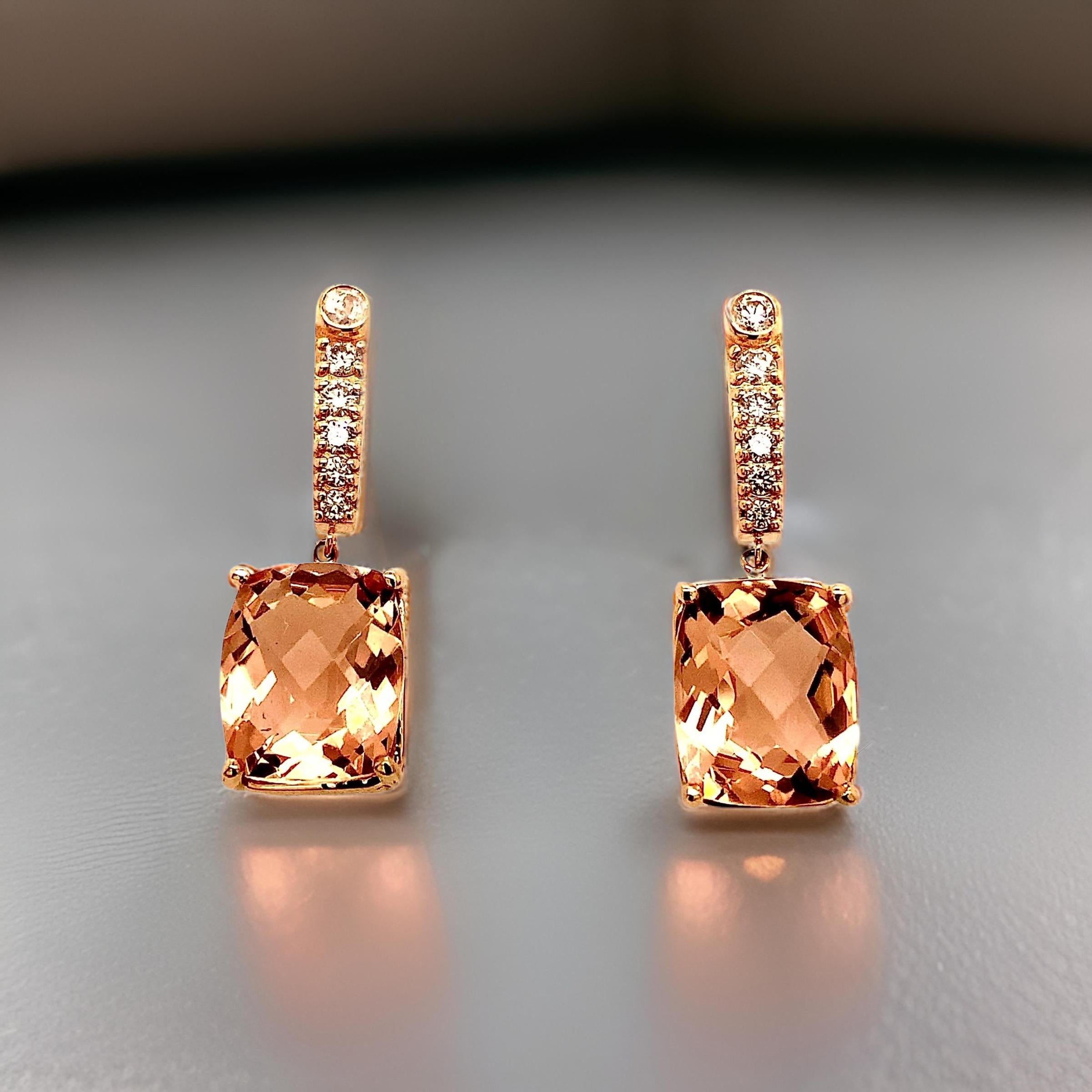 Women's Natural Morganite Diamond Earrings 14k Gold 9.93 TCW Certified For Sale