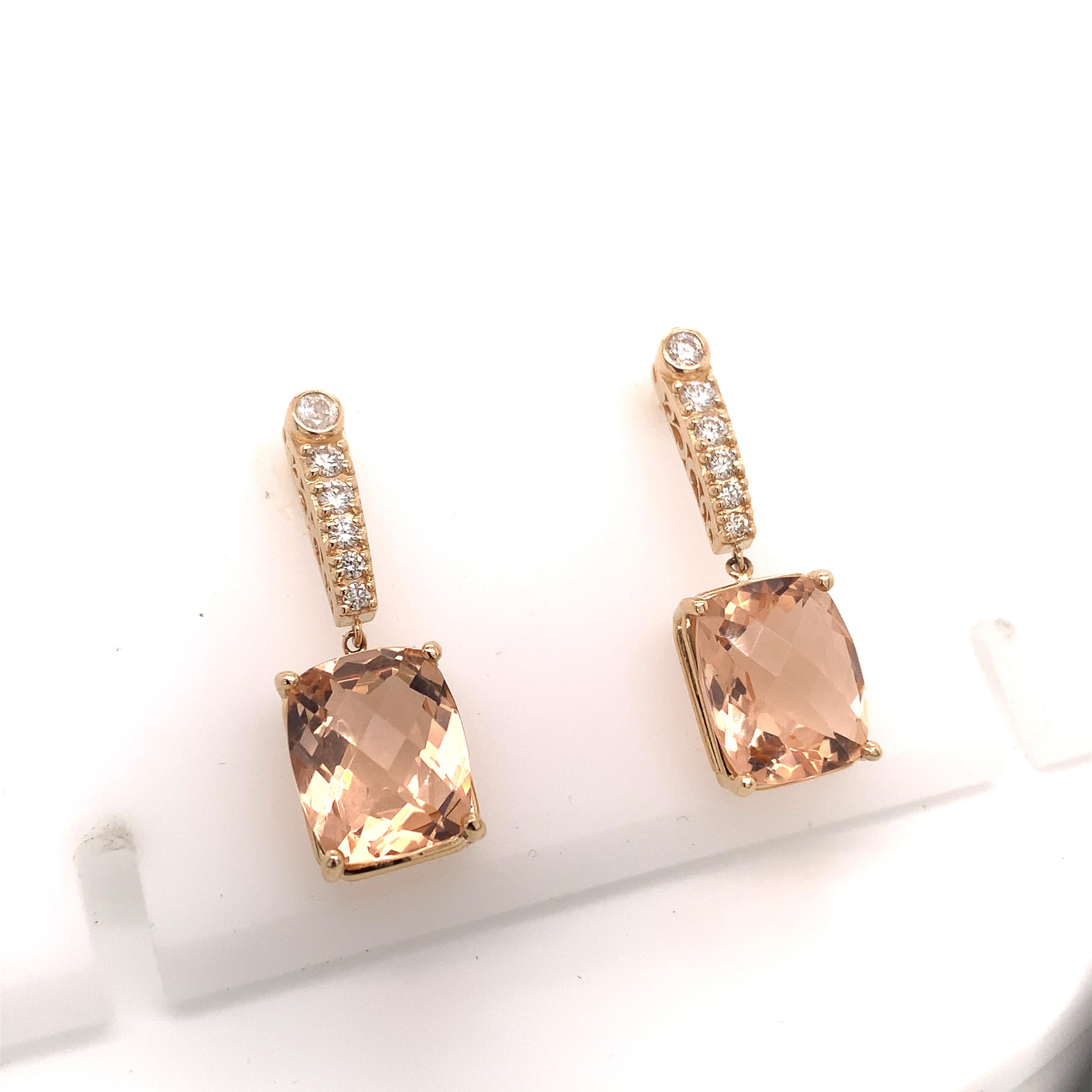 Natural Morganite Diamond Earrings 14k Gold 9.93 TCW Certified For Sale 2