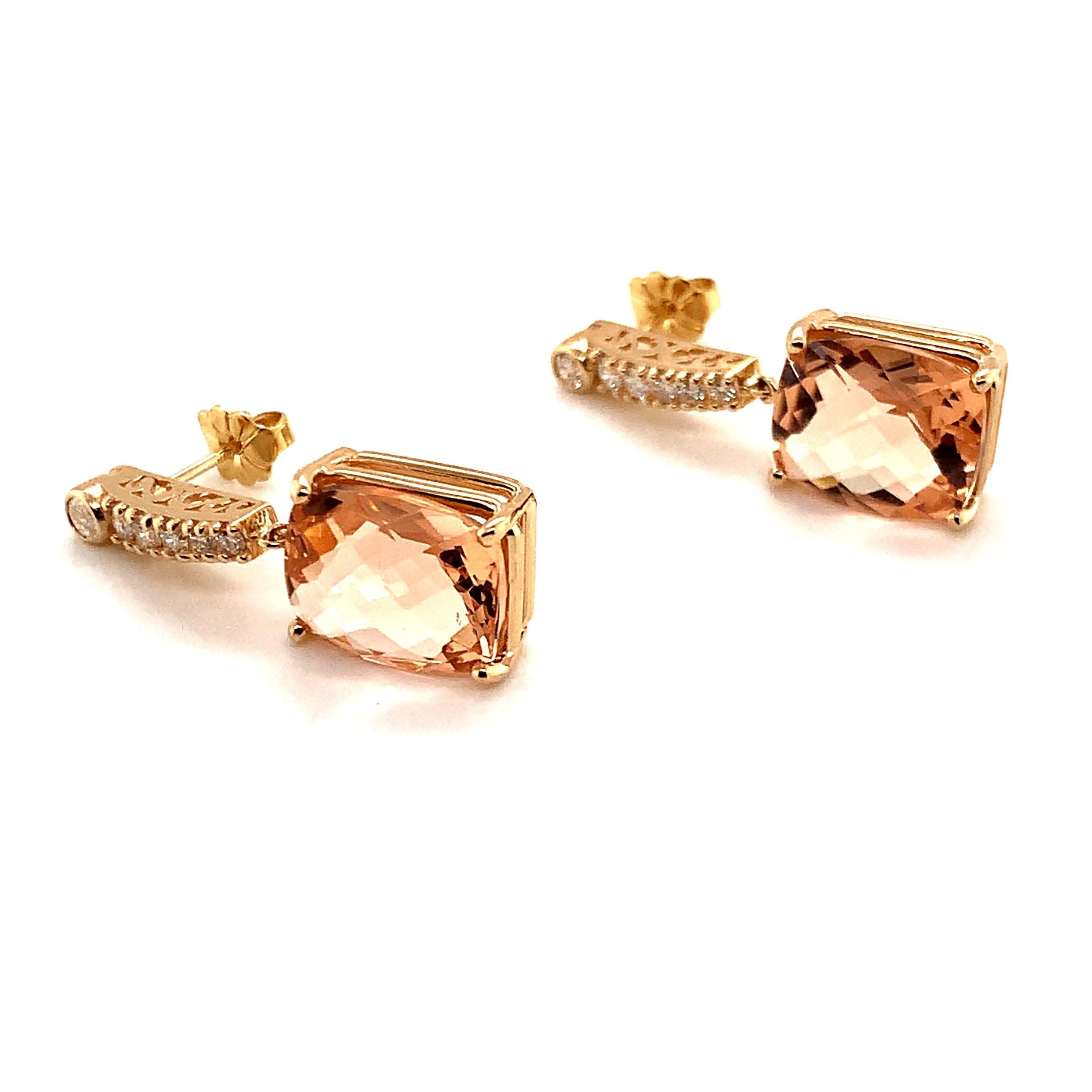 Natural Morganite Diamond Earrings 14k Gold 9.93 TCW Certified For Sale 1
