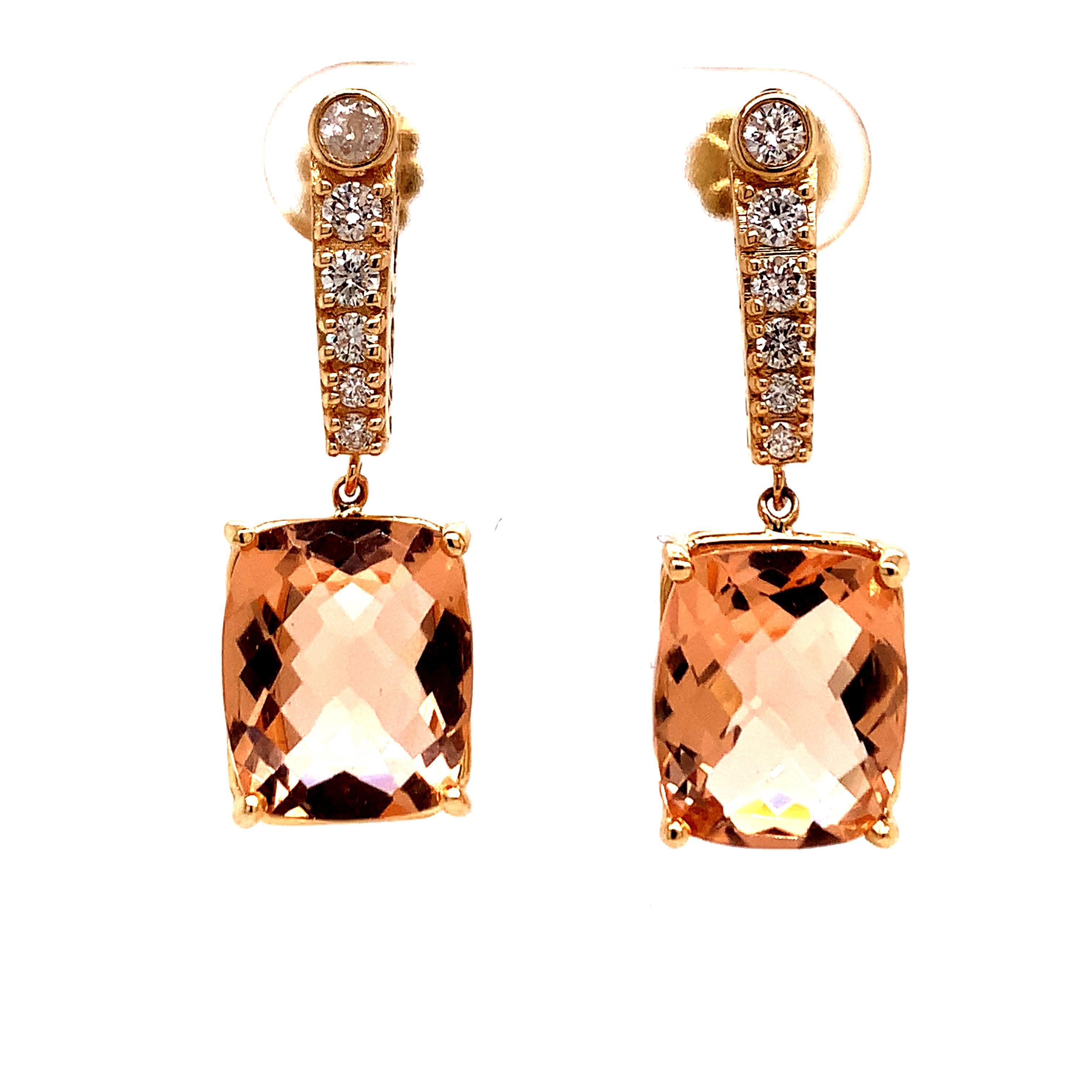 Natural Morganite Diamond Earrings 14k Gold 9.93 TCW Certified For Sale 3