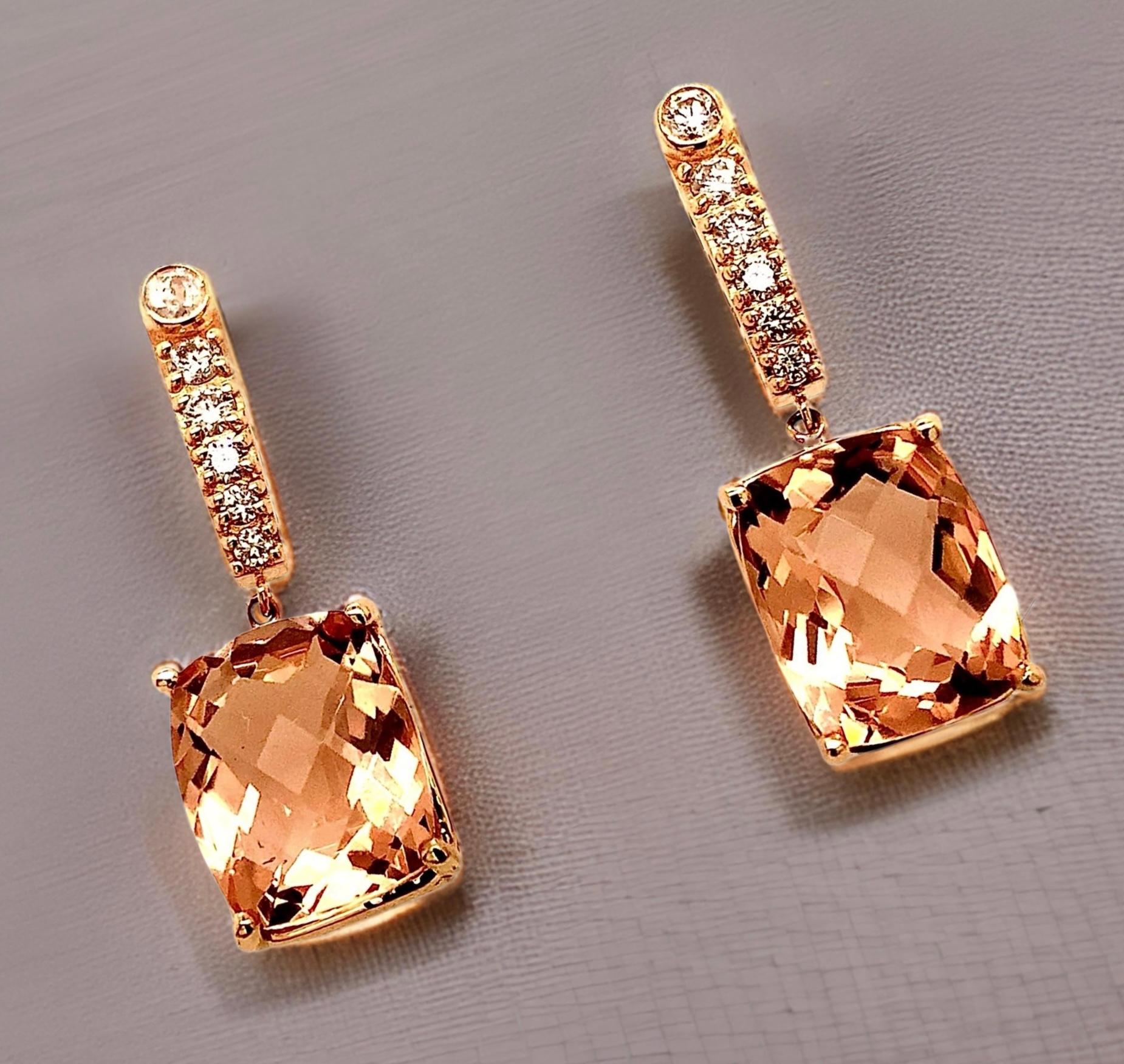 Natural Morganite Diamond Earrings 14k Gold 9.93 TCW Certified For Sale 2