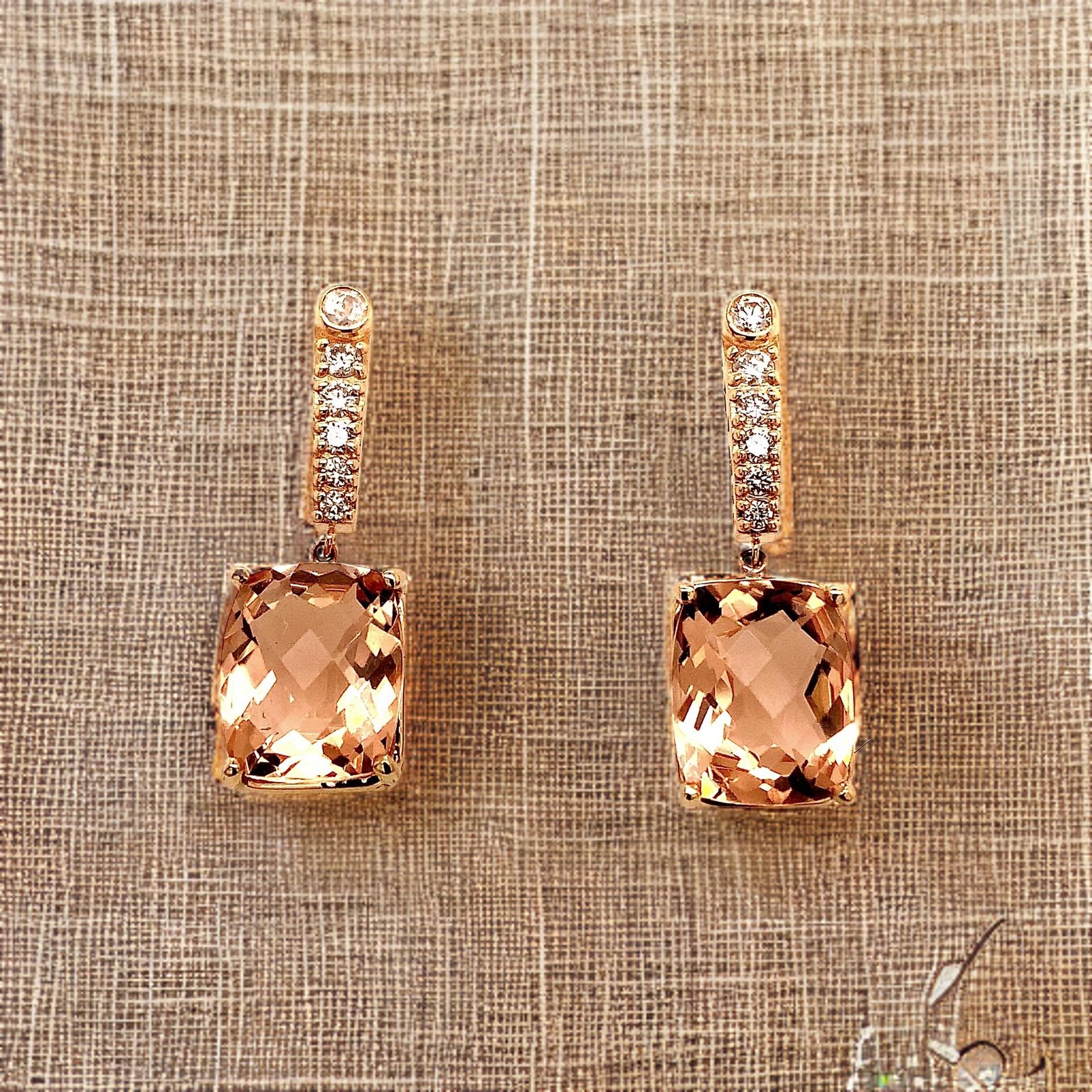 Natural Morganite Diamond Earrings 14k Gold 9.93 TCW Certified For Sale 4