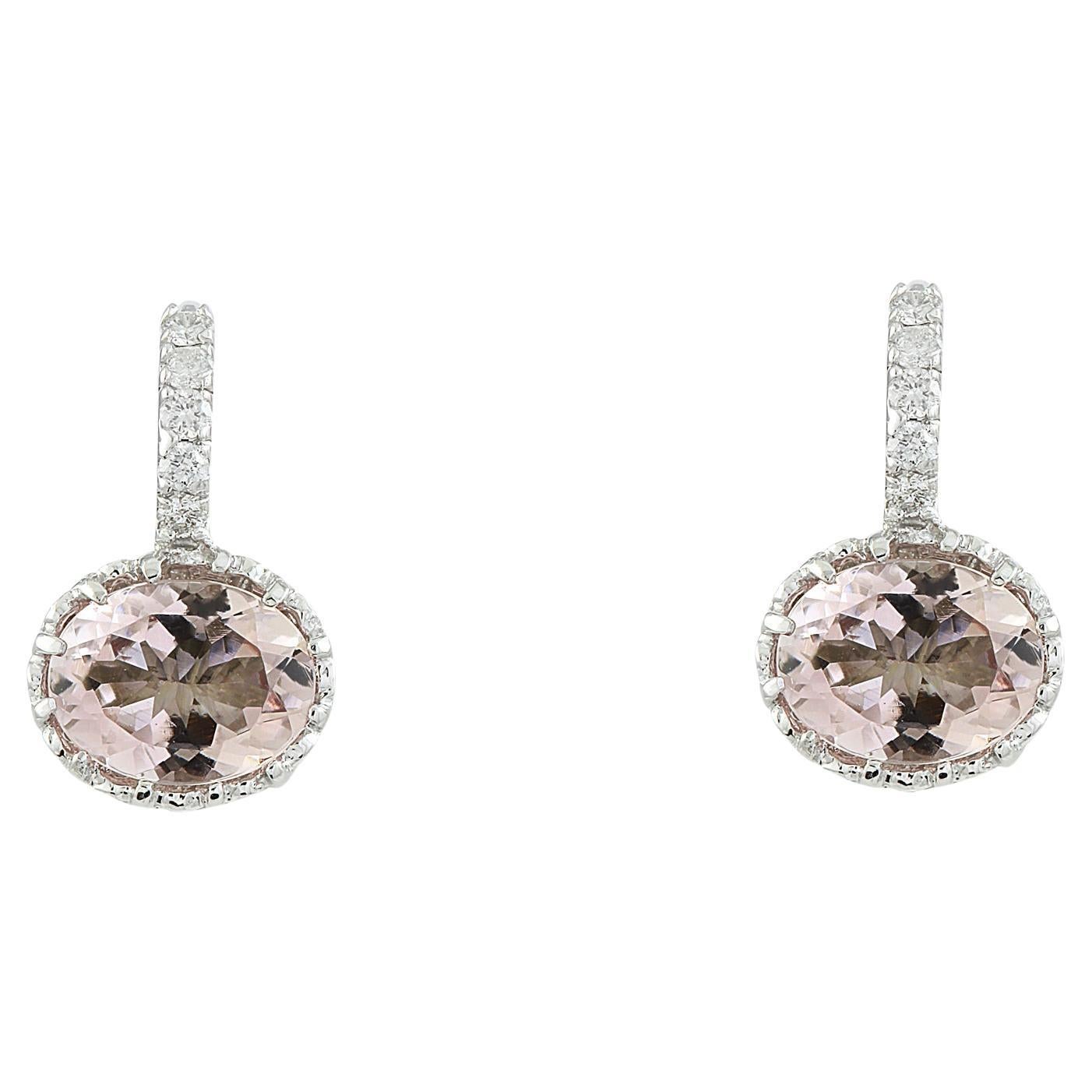 Dazzling Morganite Diamond Earrings: Luxurious Elegance in 14K Solid White Gold For Sale