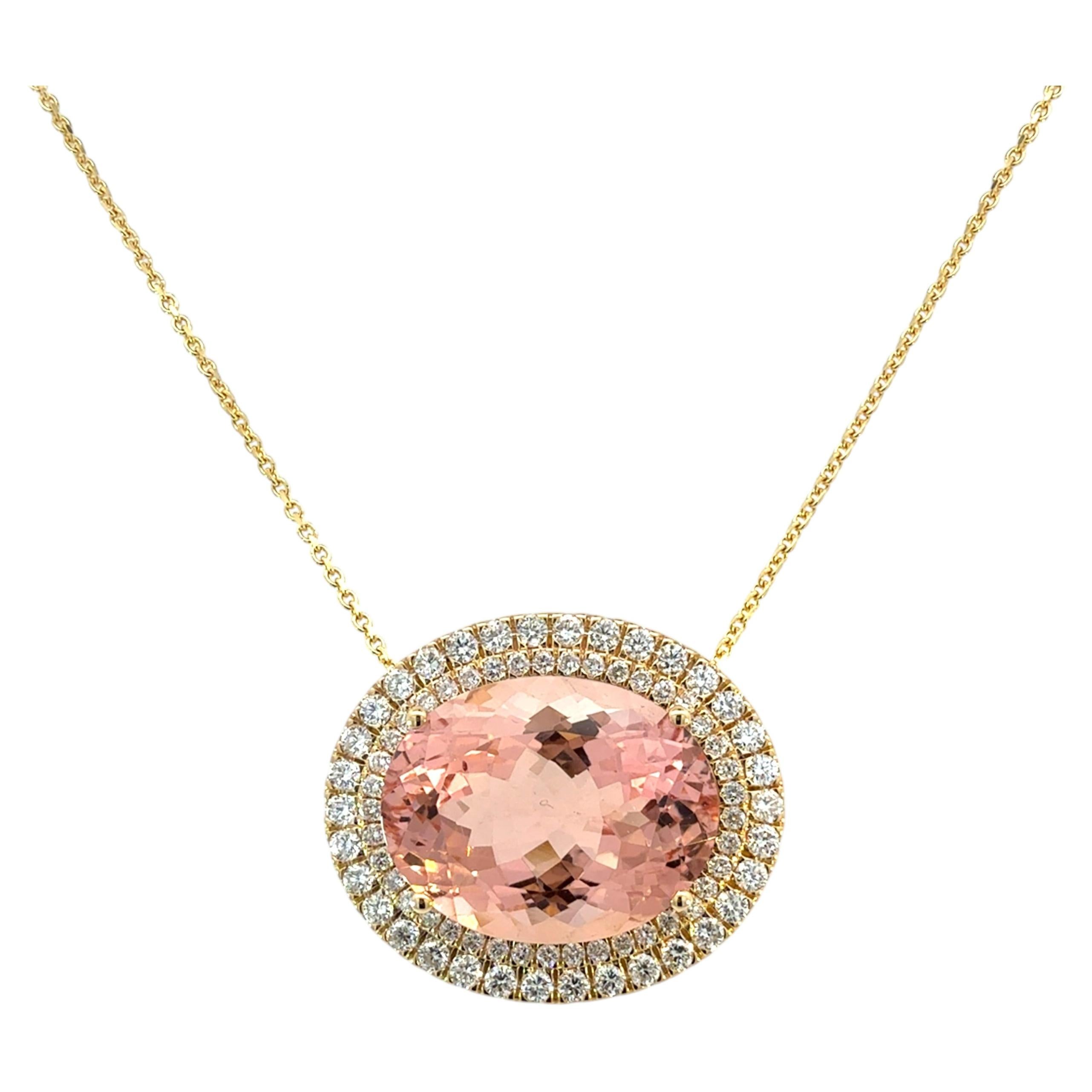 Ciondolo aureola con diamante di Morganite naturale da 18" in oro 14k 22,81 TCW certificati
