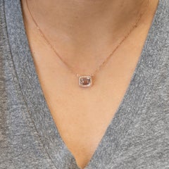 Natural Morganite & Diamond Halo Pendant Necklace: Solid 14K Gold with Chain