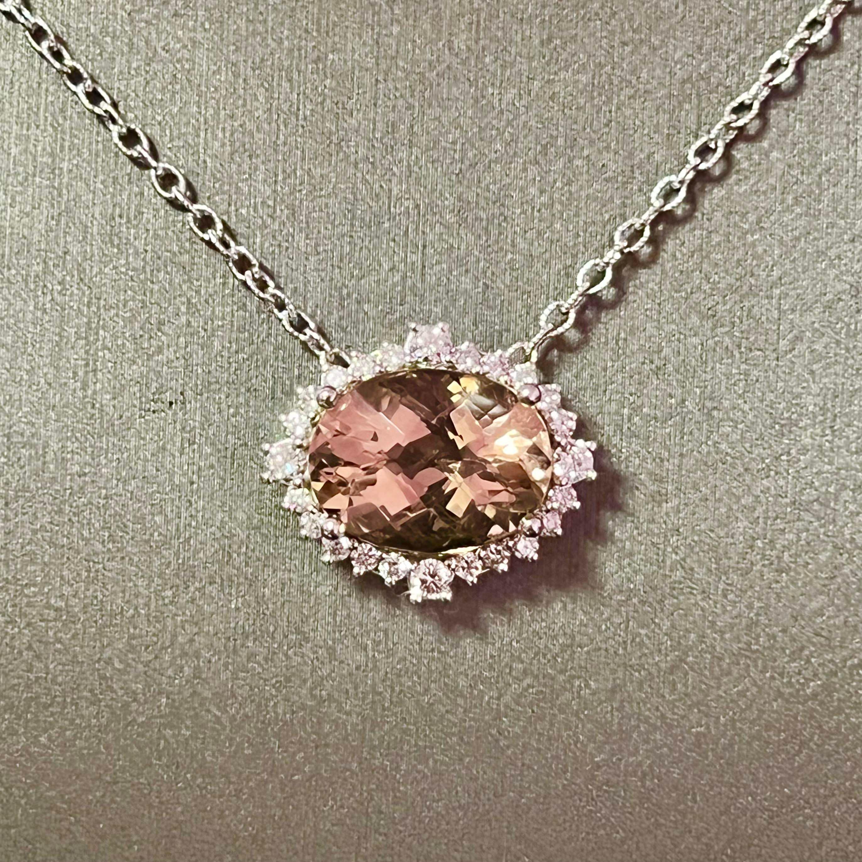 Natural Morganite Diamond Necklace 18