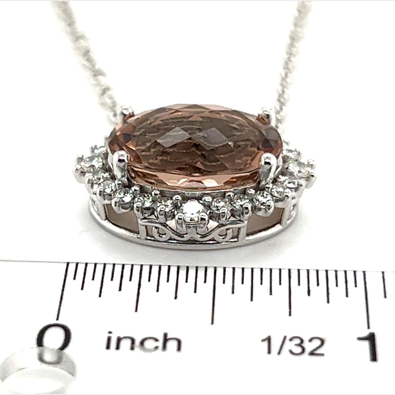 Natural Morganite Diamond Necklace 14k Gold 10.67 TCW Certified In New Condition For Sale In Brooklyn, NY