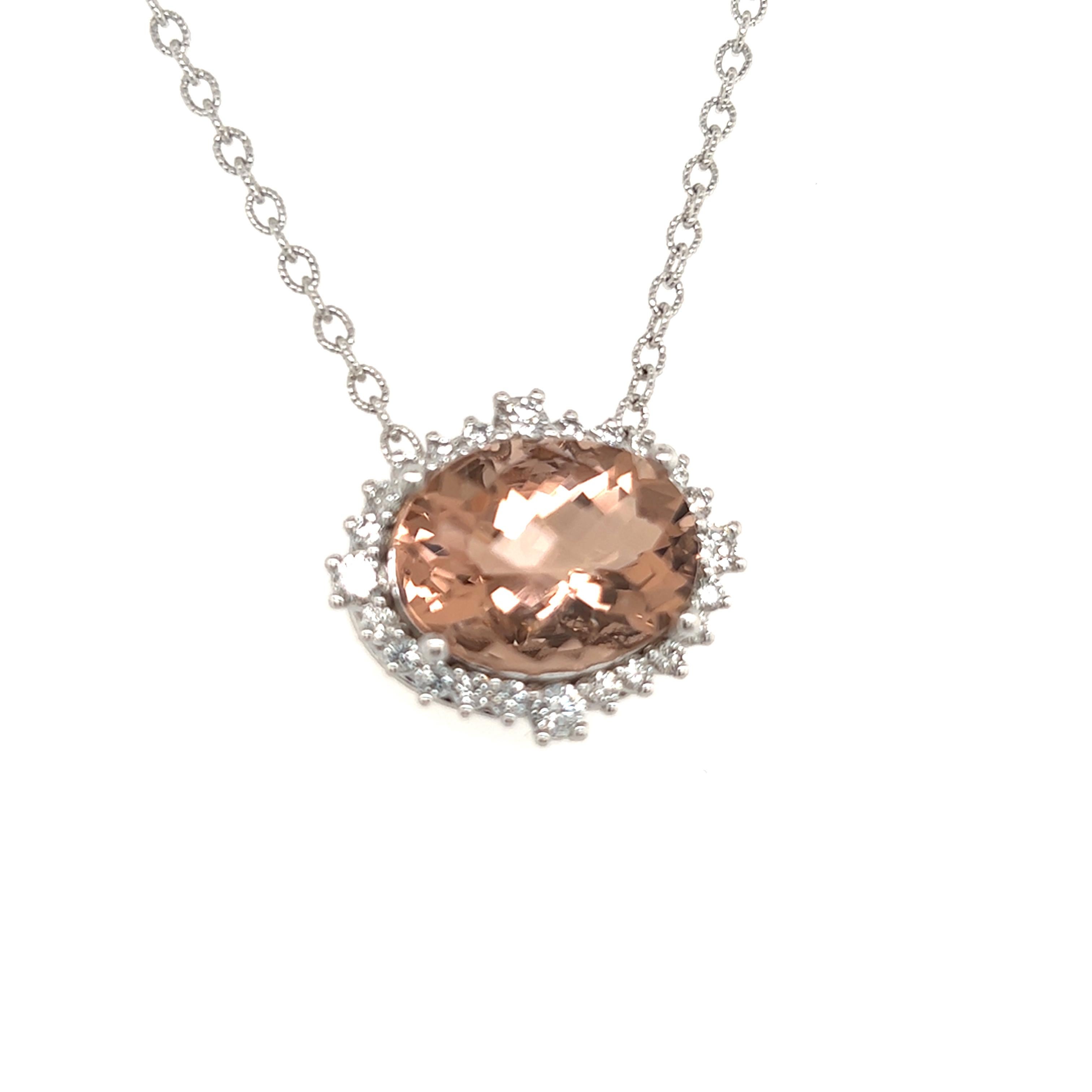Natural Morganite Diamond Necklace 14k Gold 10.67 TCW Certified For Sale 1