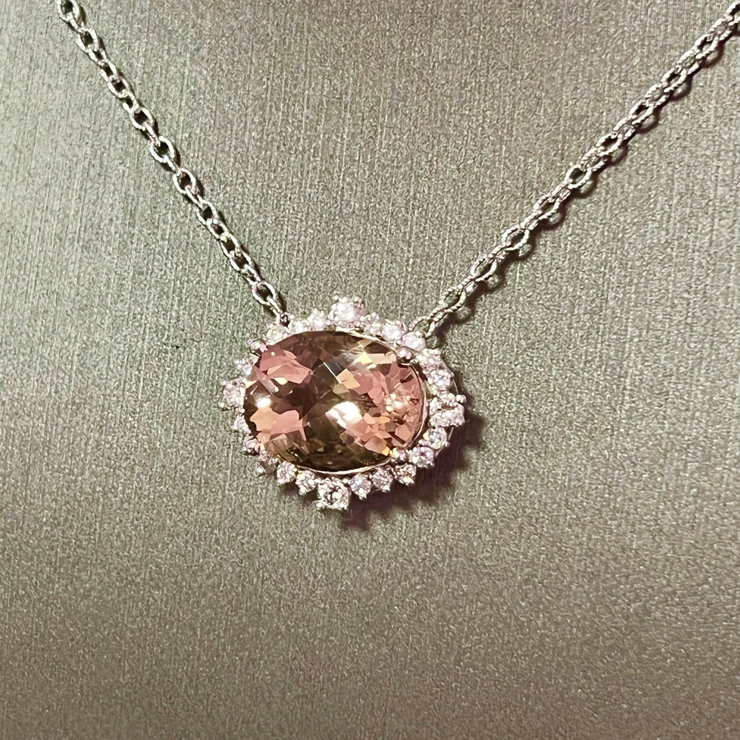 Natural Morganite Diamond Necklace 14k Gold 10.67 TCW Certified For Sale 3