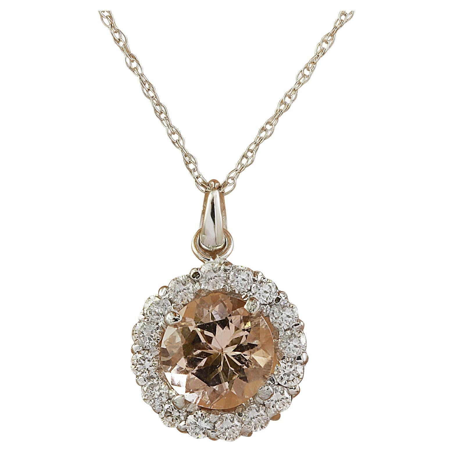 Natural Morganite Diamond Necklace In 14 Karat White Gold