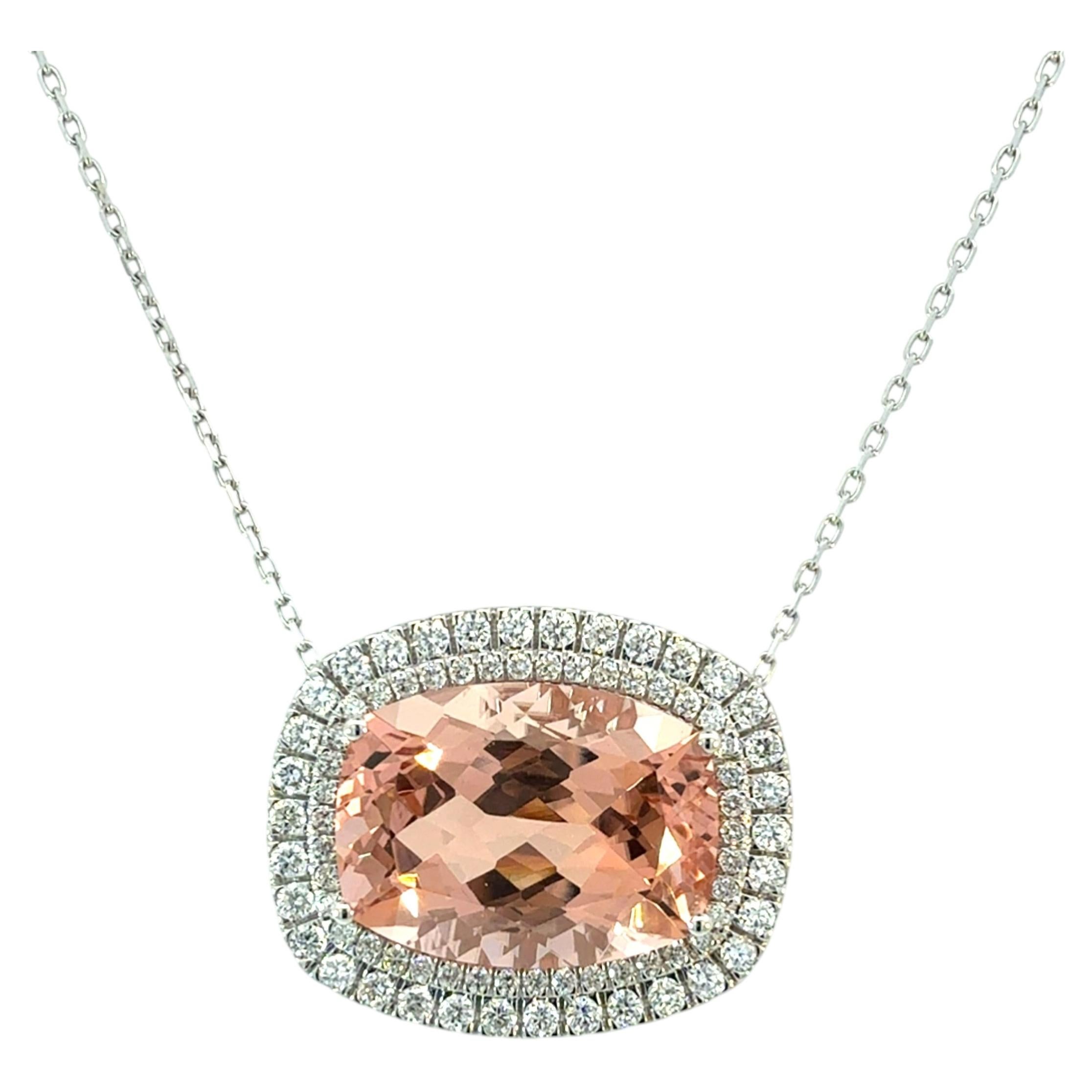 Colgante Diamante Morganita Natural 18" Oro Blanco 14k 20.24 TCW Certificado