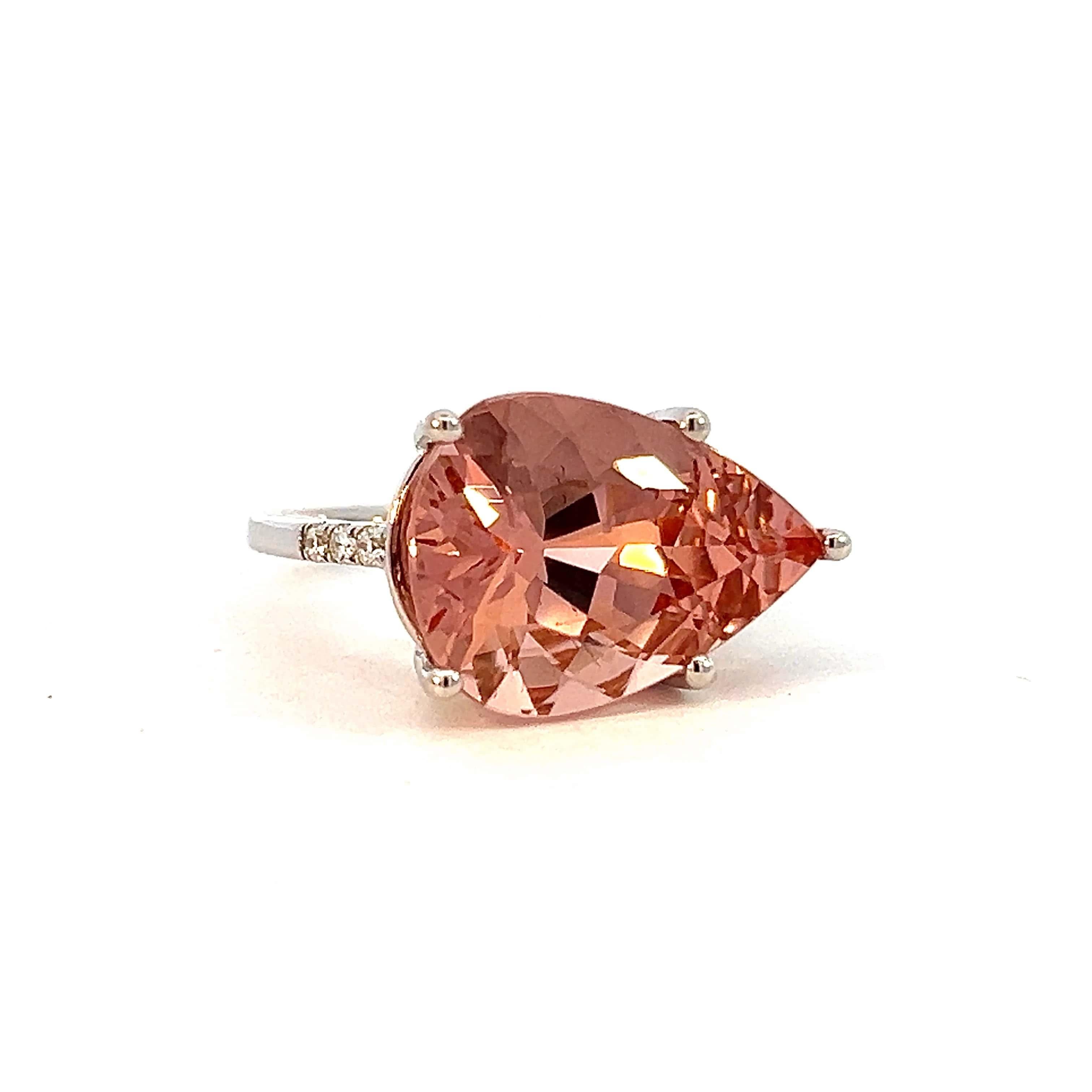 Natural Morganite Diamond Ring 6.5 14k White Gold 8.99 TCW Certified  For Sale 6
