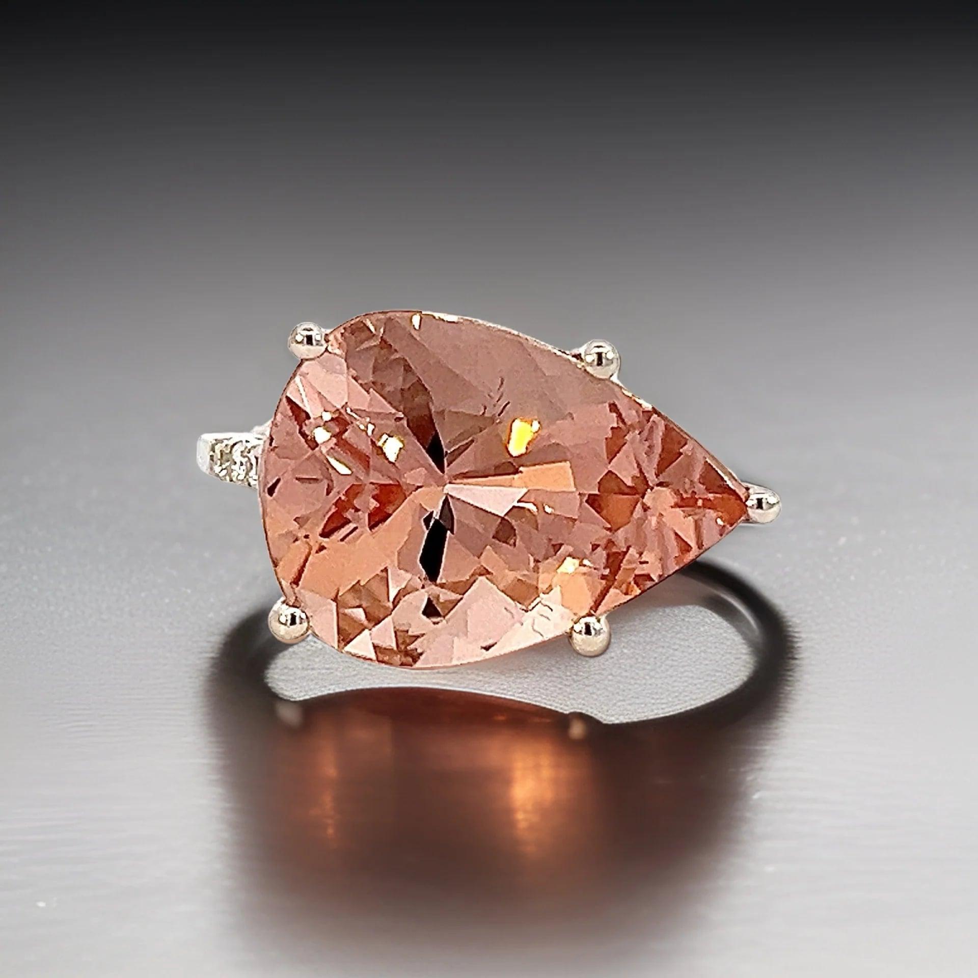 Natural Morganite Diamond Ring 6.5 14k White Gold 8.99 TCW Certified  For Sale 7