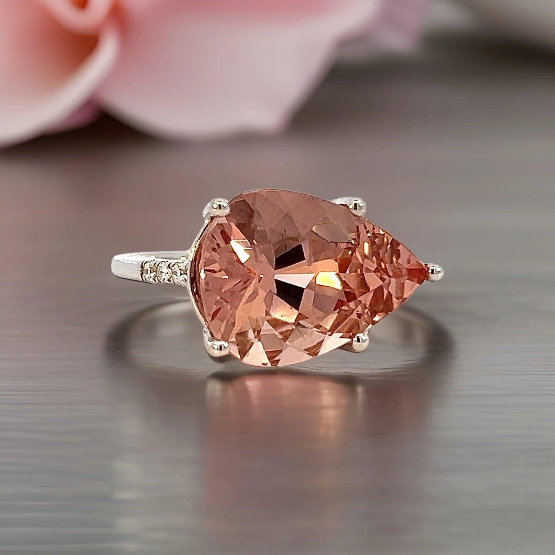 Natural Morganite Diamond Ring 6.5 14k White Gold 8.99 TCW Certified  For Sale 1