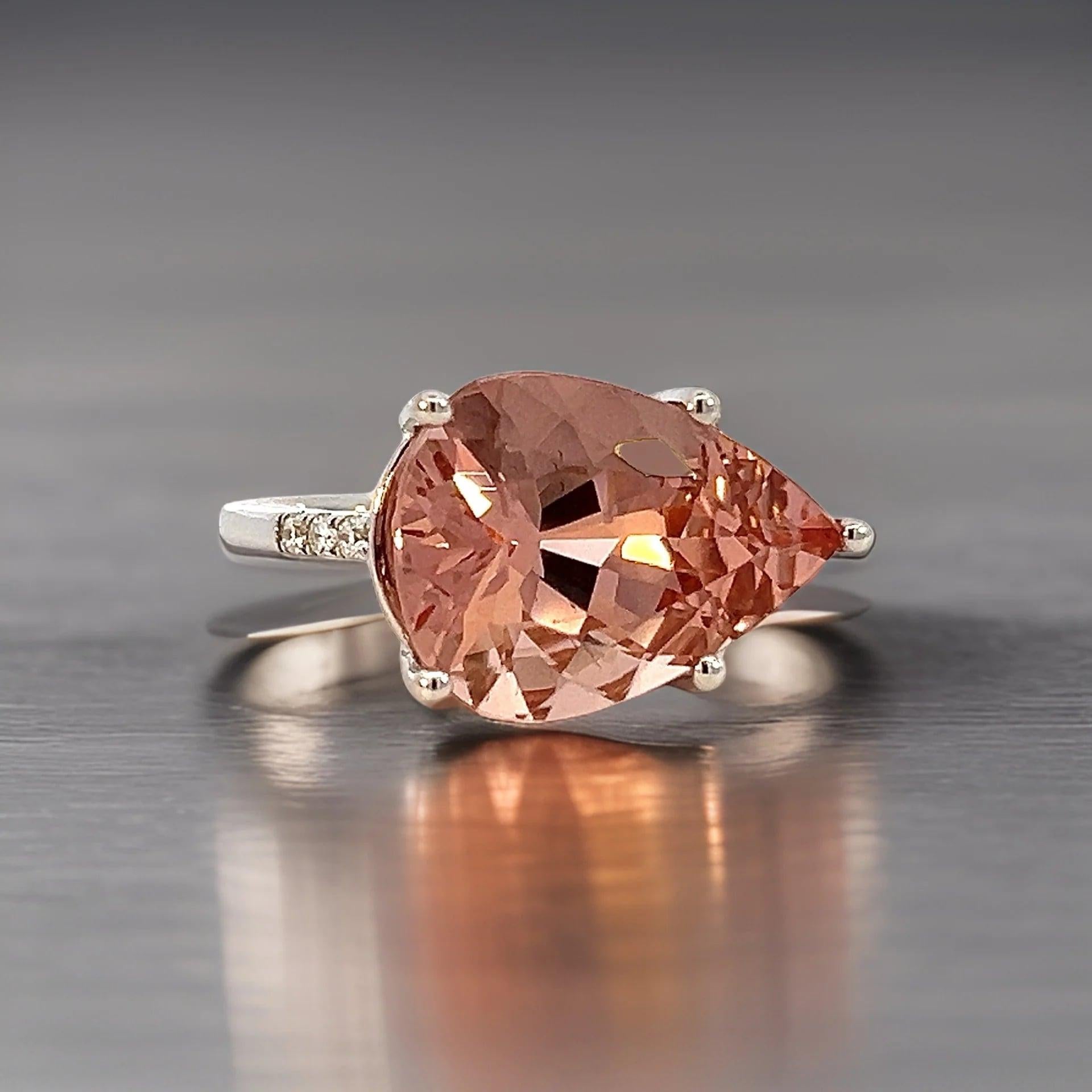 Natural Morganite Diamond Ring 6.5 14k White Gold 8.99 TCW Certified  For Sale 4