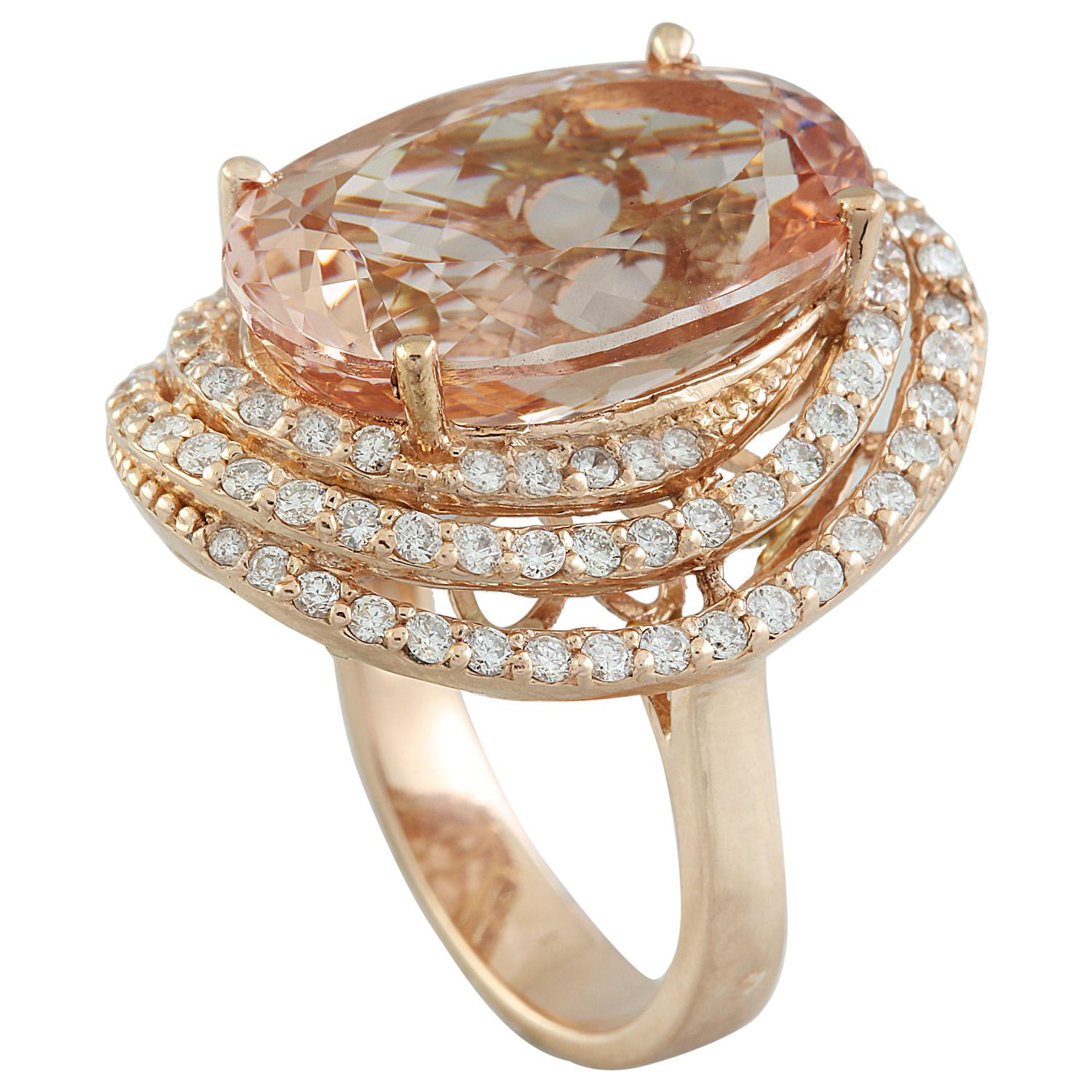 Oval Cut Natural Morganite Diamond Ring In 14 Karat Rose Gold For Sale