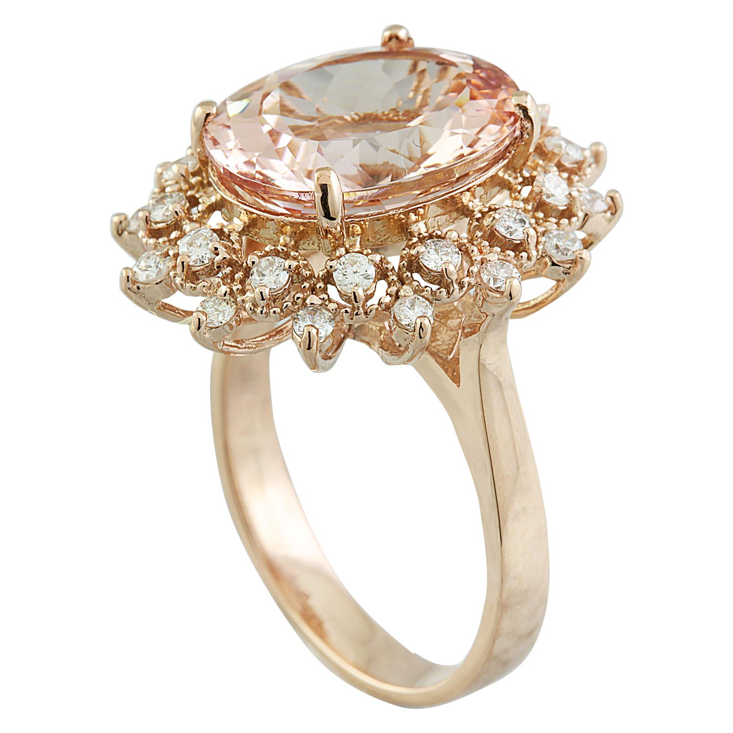 Oval Cut Natural Morganite Diamond Ring In 14 Karat Rose Gold For Sale