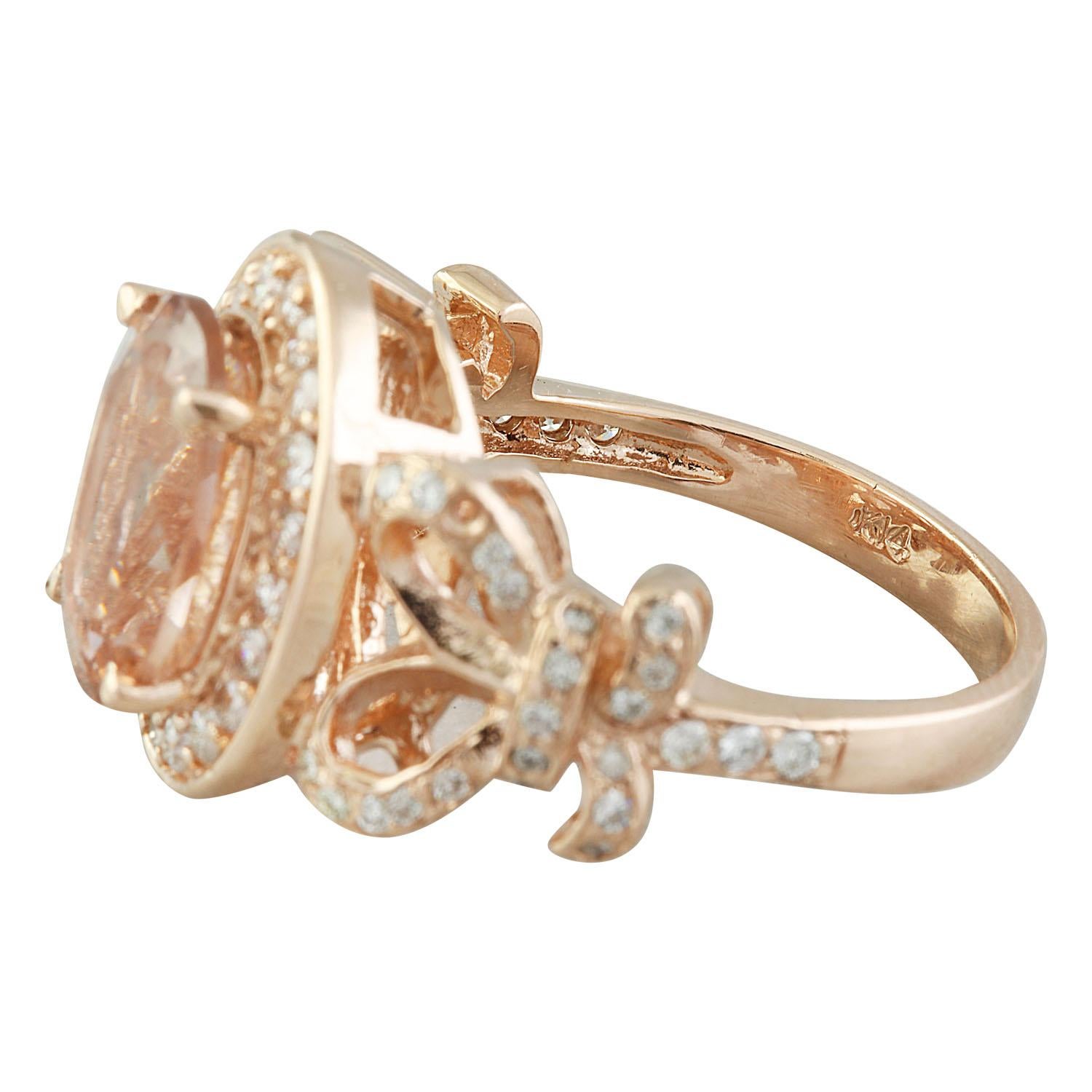 Oval Cut Natural Morganite Diamond Ring In 14 Karat Rose Gold  For Sale